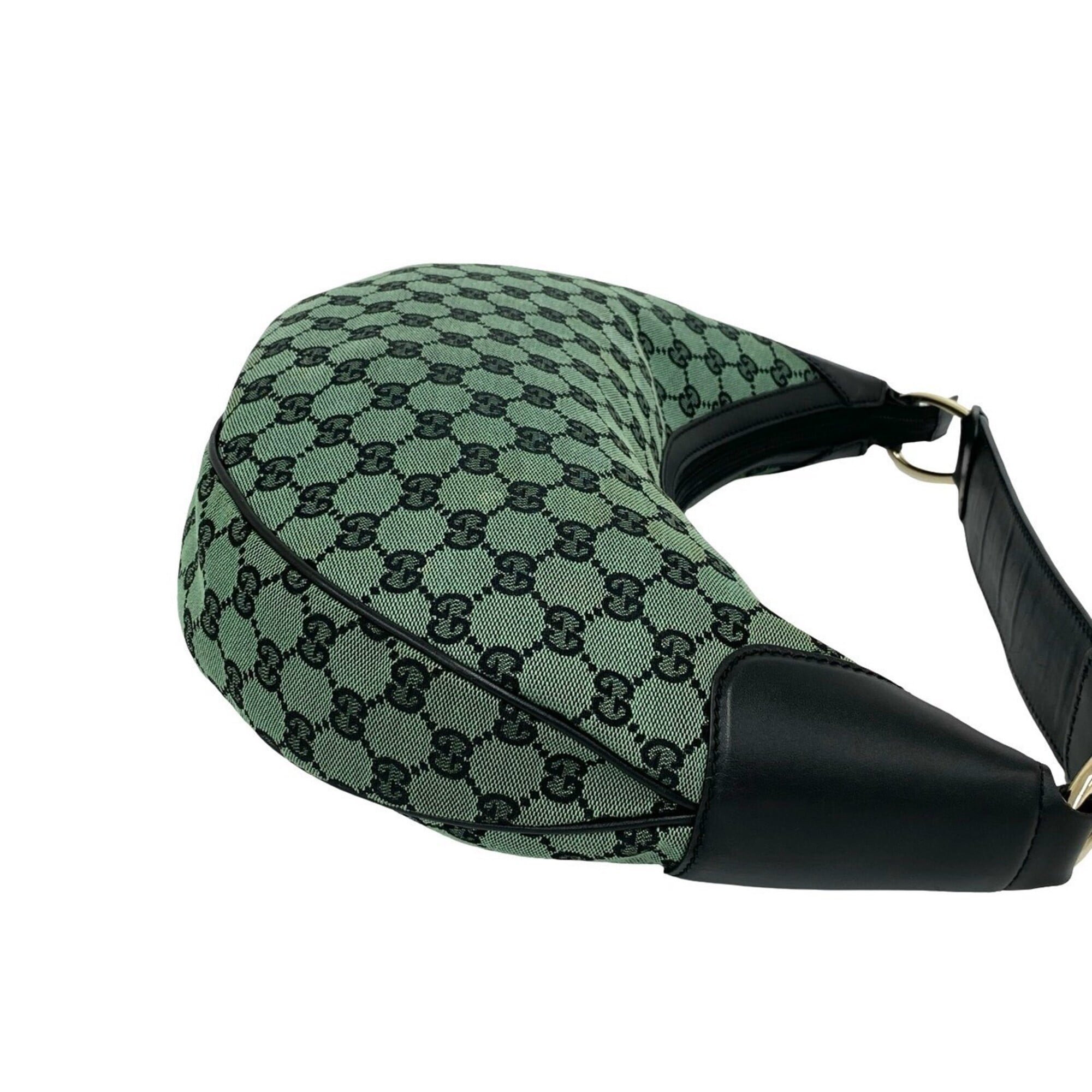 Gucci Black Green Canvas Leather Handbag Shoulder Bag (Pre-Owned)
