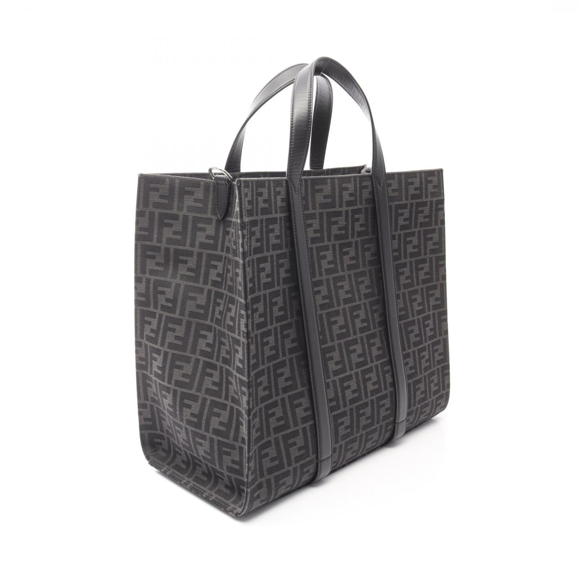 Fendi Black Gray Canvas Leather Tote Bag (Pre-Owned)