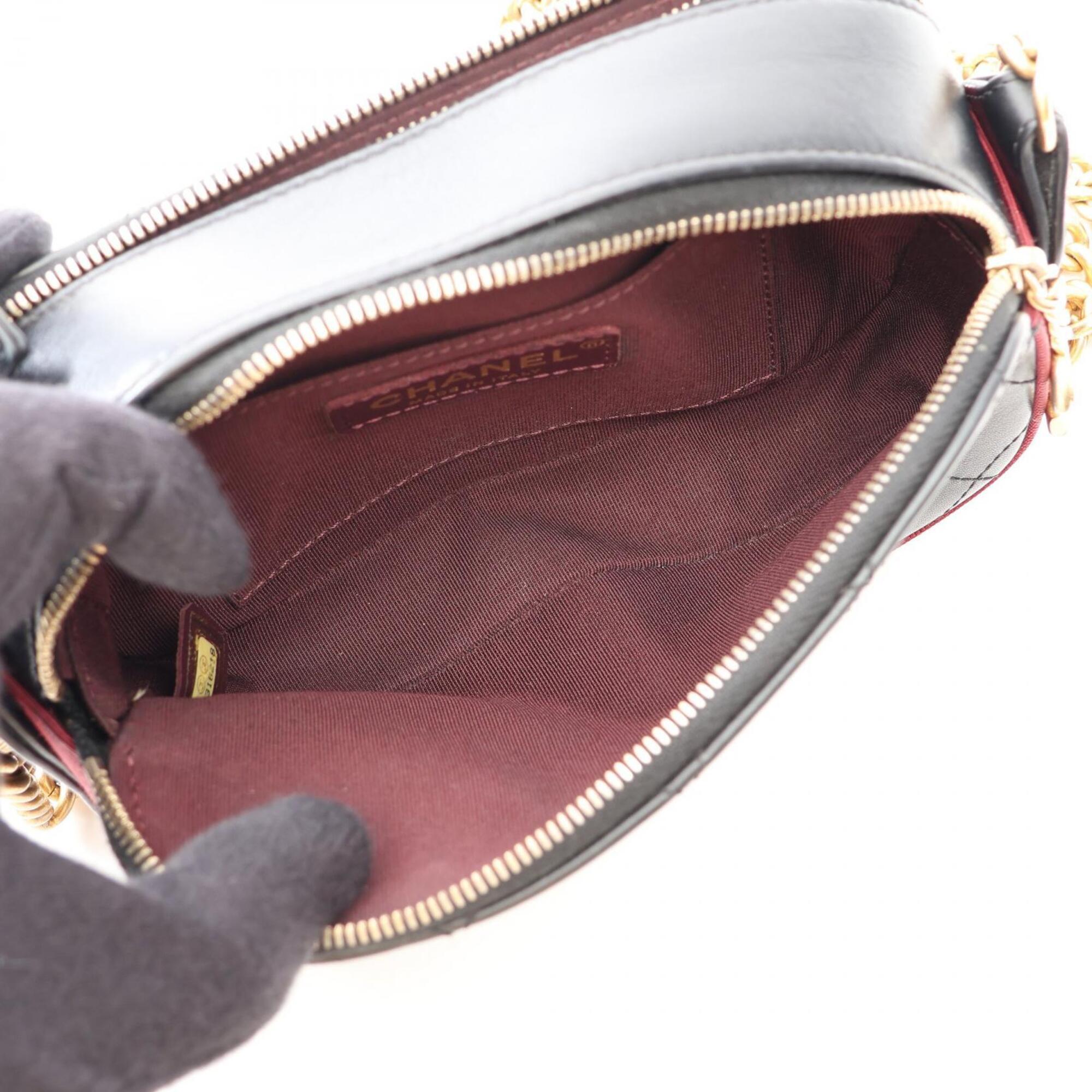 Chanel Black Bordeaux Leather Canvas Handbag Shoulder Bag (Pre-Owned)