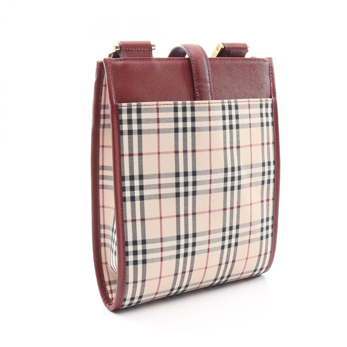 Burberry Beige Bordeaux Multi-Color Canvas Leather Handbag Shoulder Bag (Pre-Owned)
