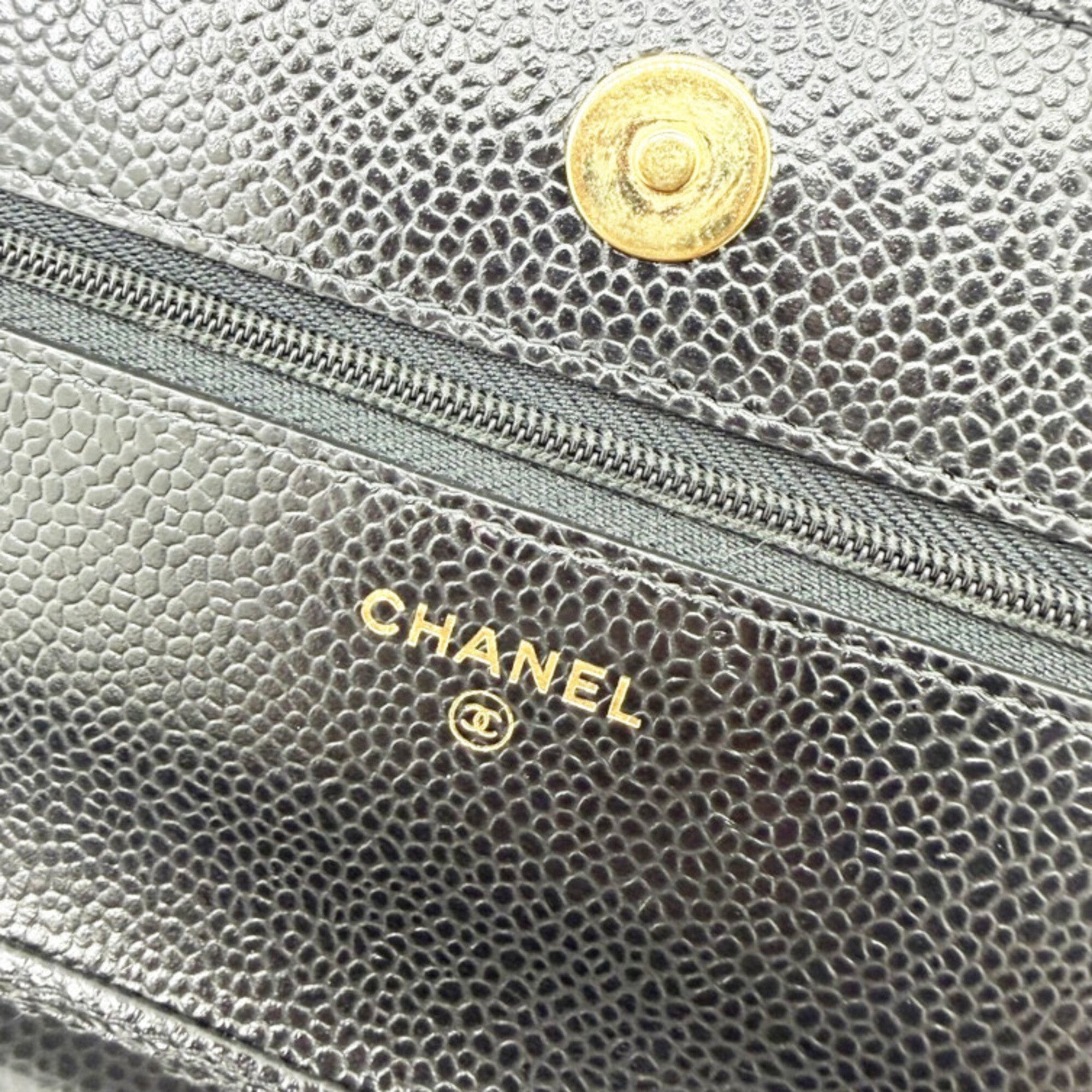Chanel Black Grained Calfskin Chain/Shoulder Wallet (Pre-Owned)