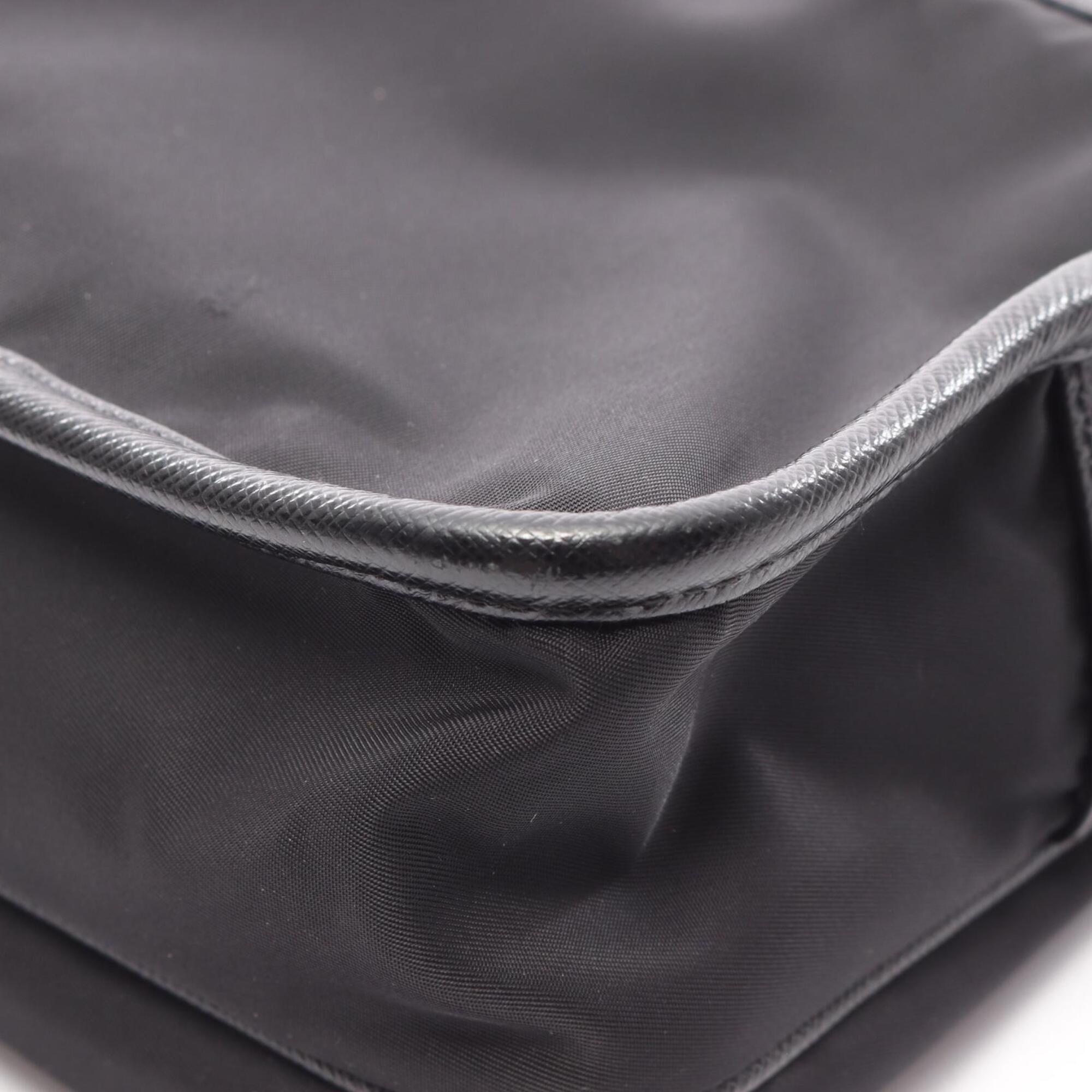Prada Saffiano Black Nylon Leather Handbag Shoulder Bag (Pre-Owned)