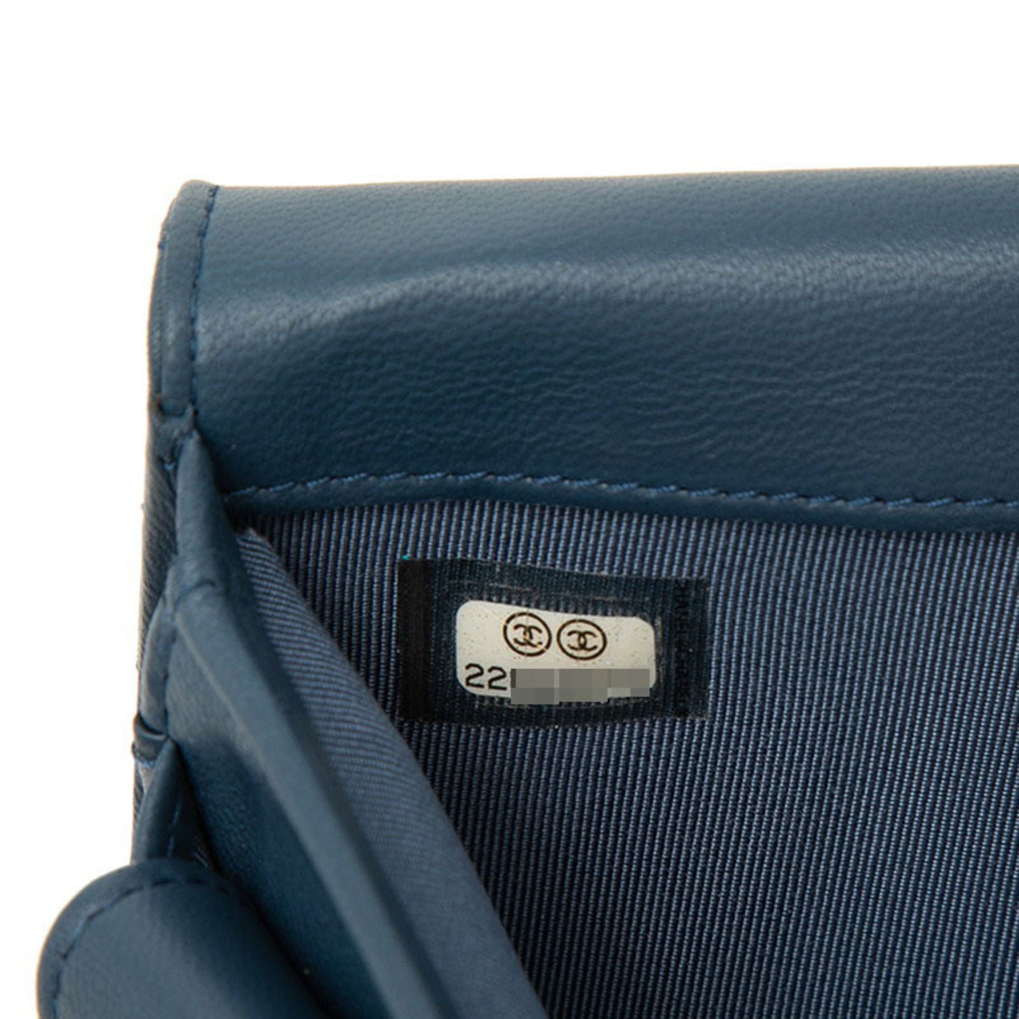 Chanel Navy Leather Long Wallet (Bi-Fold) (Pre-Owned)