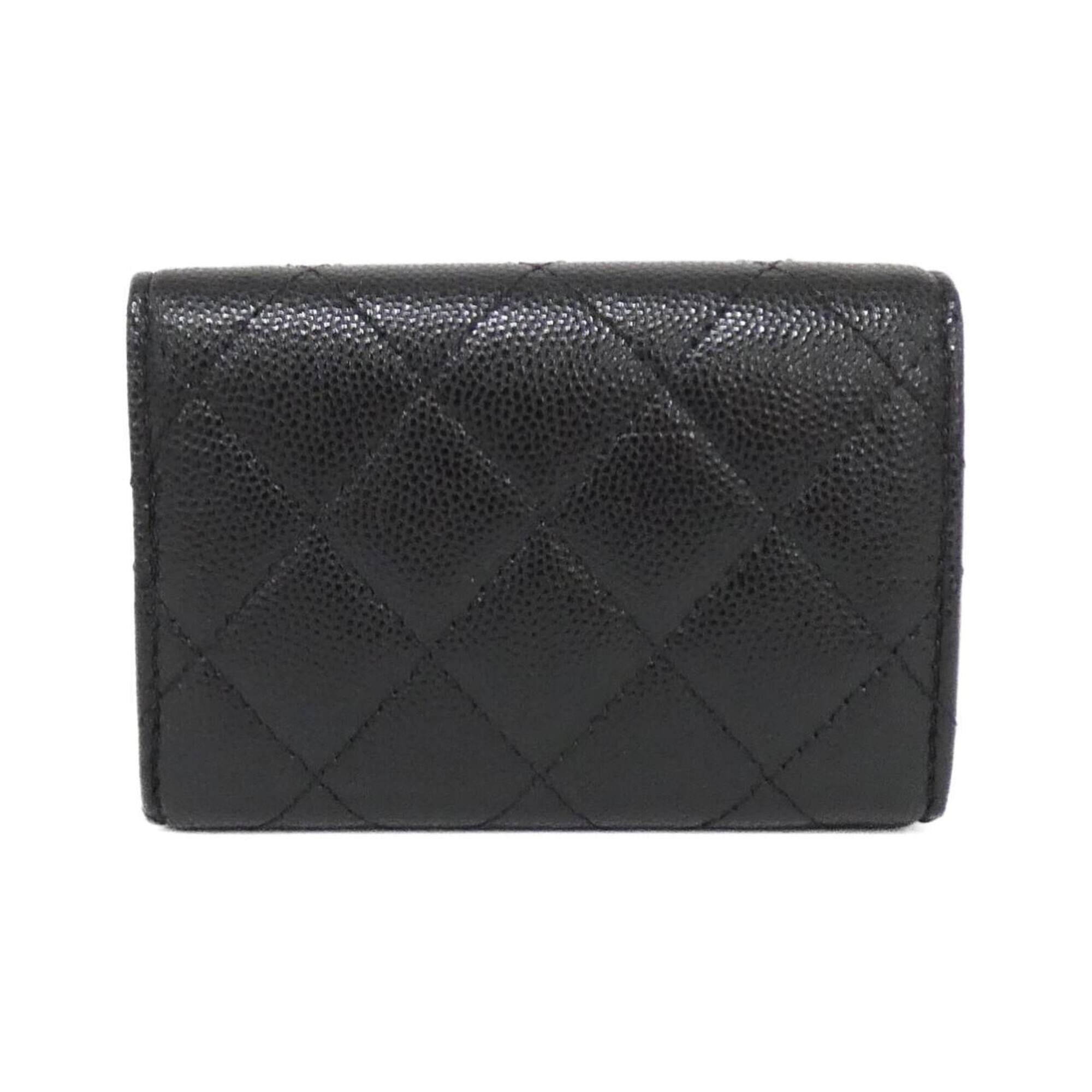 Chanel Black Grained Calfskin Wallet (Tri-Fold) (Pre-Owned)