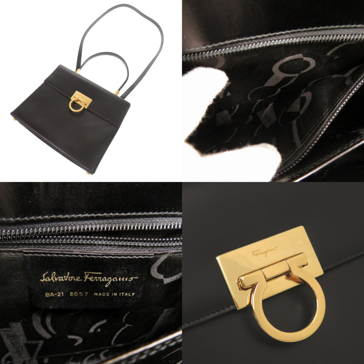 Salvatore Ferragamo Black Leather Handbag Shoulder Bag (Pre-Owned)