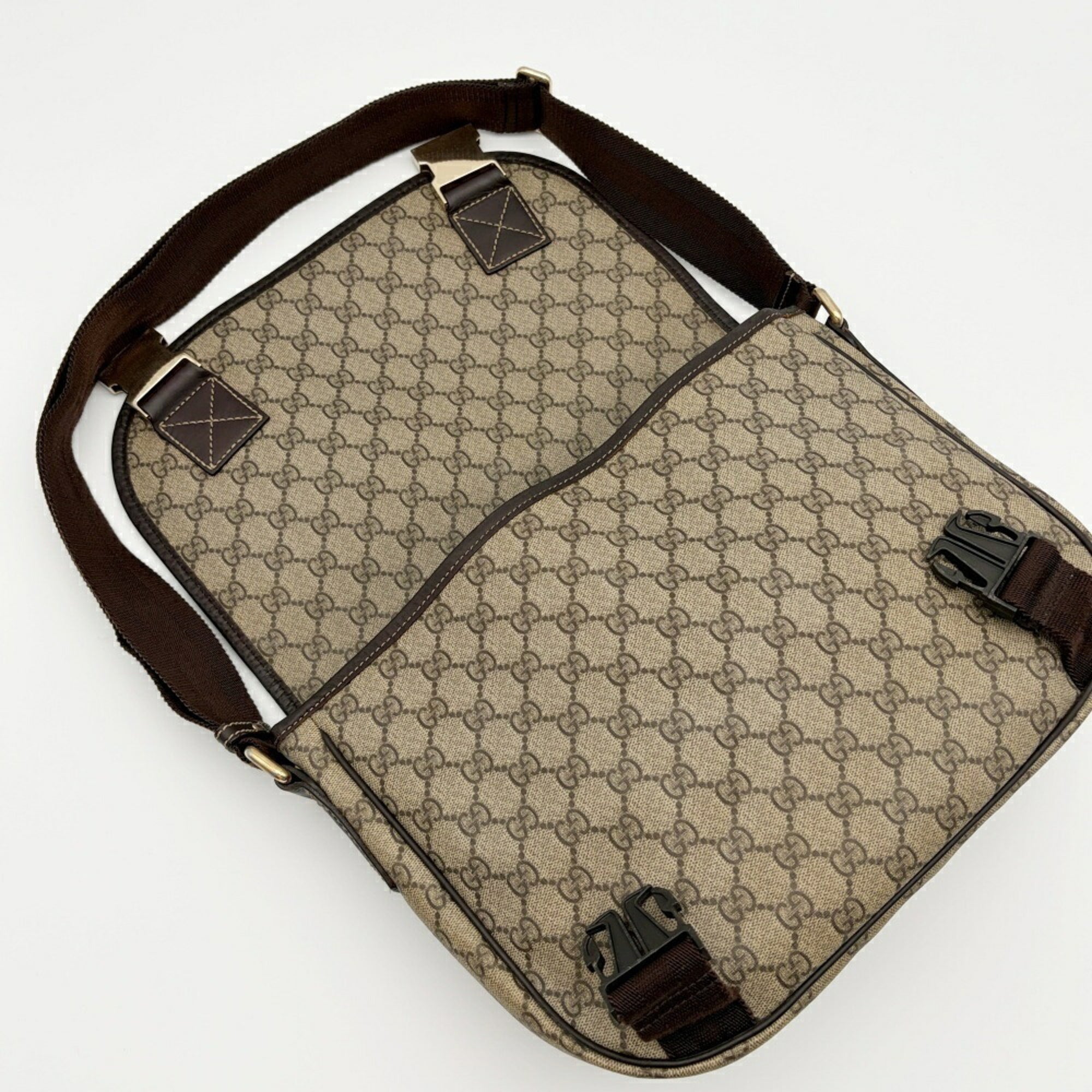 Gucci Beige Brown Gg Supreme Canvas Leather Shoulder Bag (Pre-Owned)