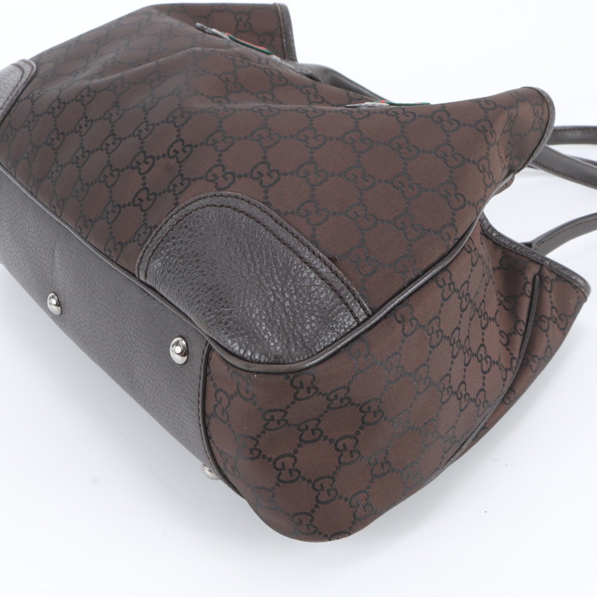 Gucci Sherry Line Dark Brown Nylon Leather Handbag Shoulder Bag Tote Bag (Pre-Owned)