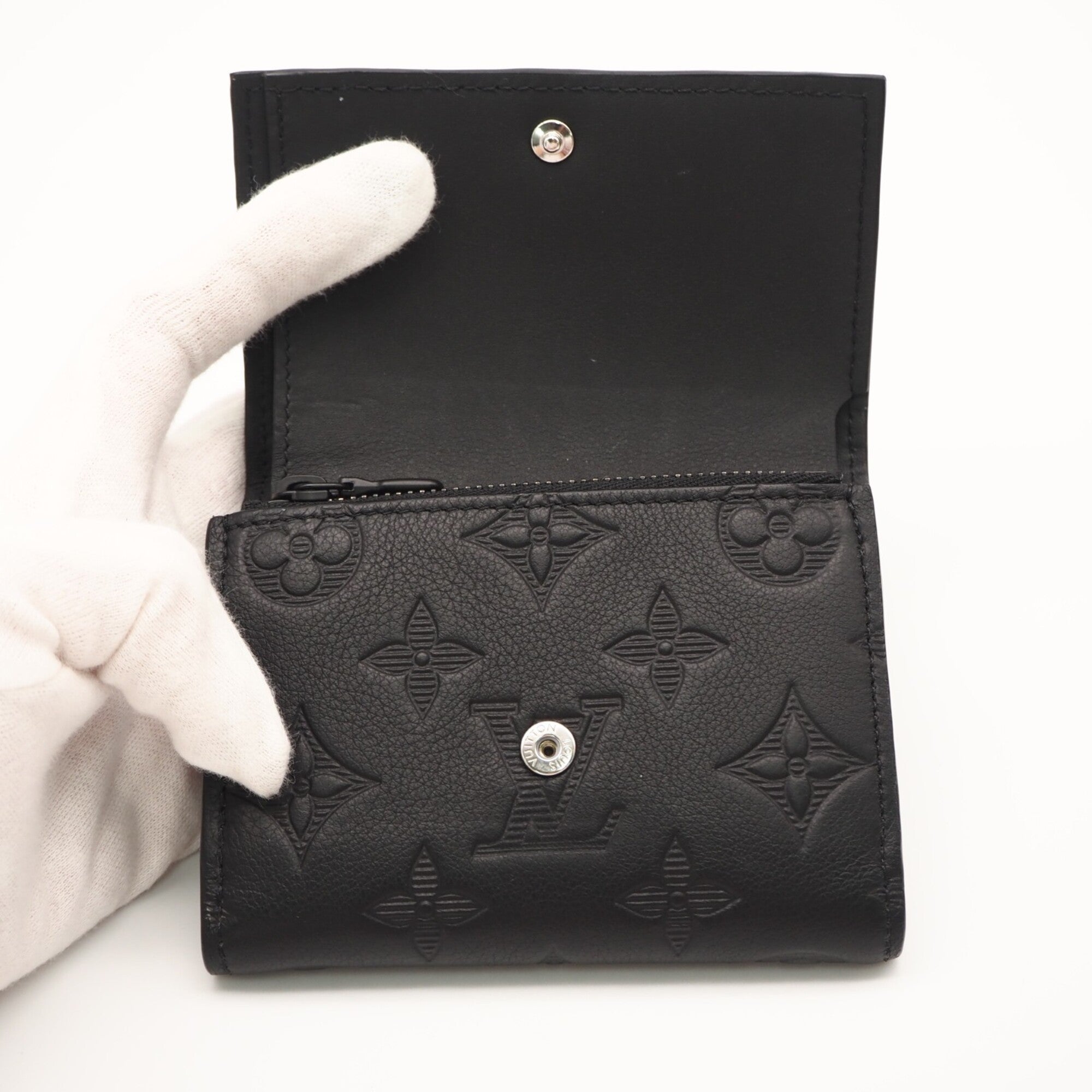 Louis Vuitton Monogram Shadow Black Leather Wallet (Tri-Fold) (Pre-Owned)
