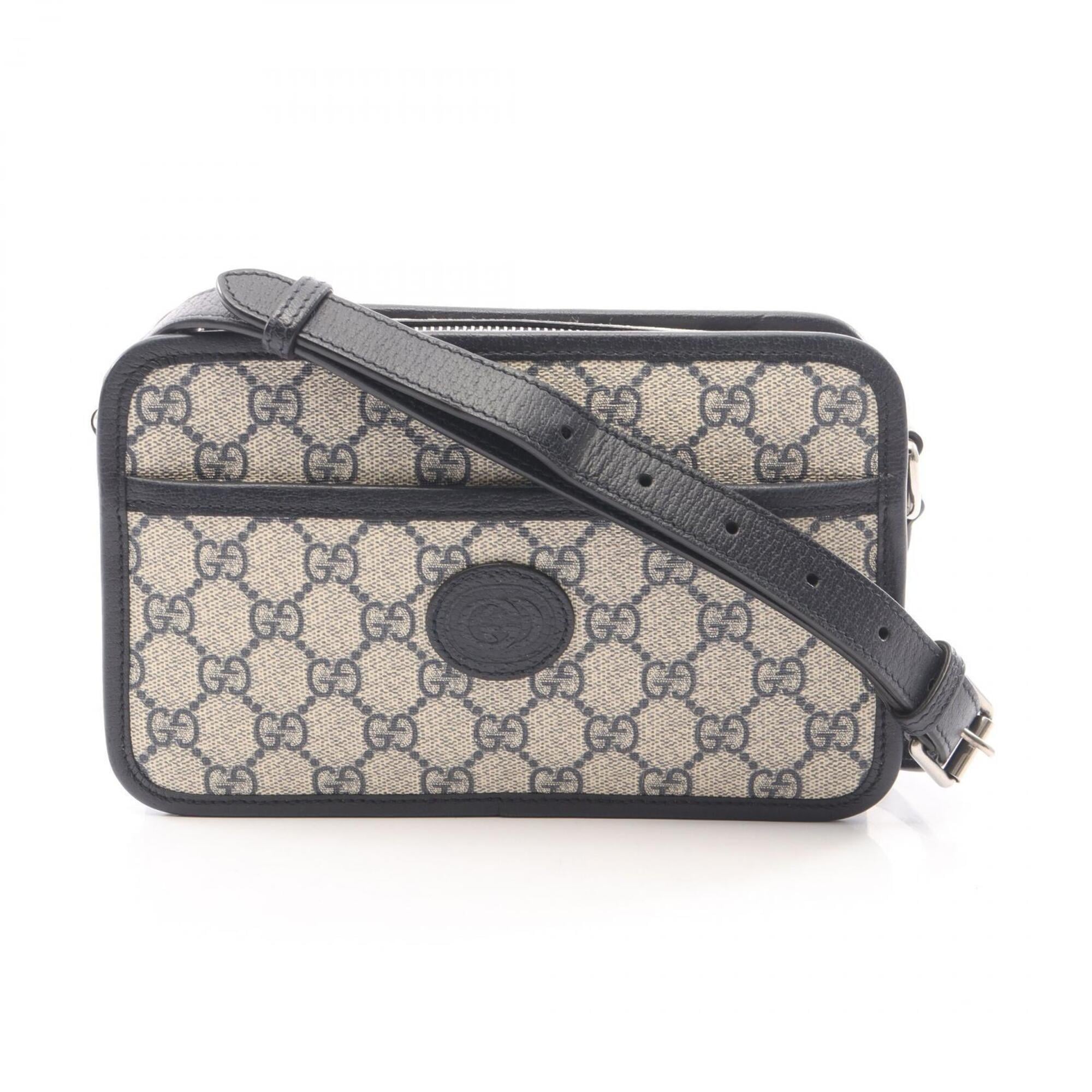 Gucci Beige Navy Coated Canvas Leather Handbag Shoulder Bag (Pre-Owned)