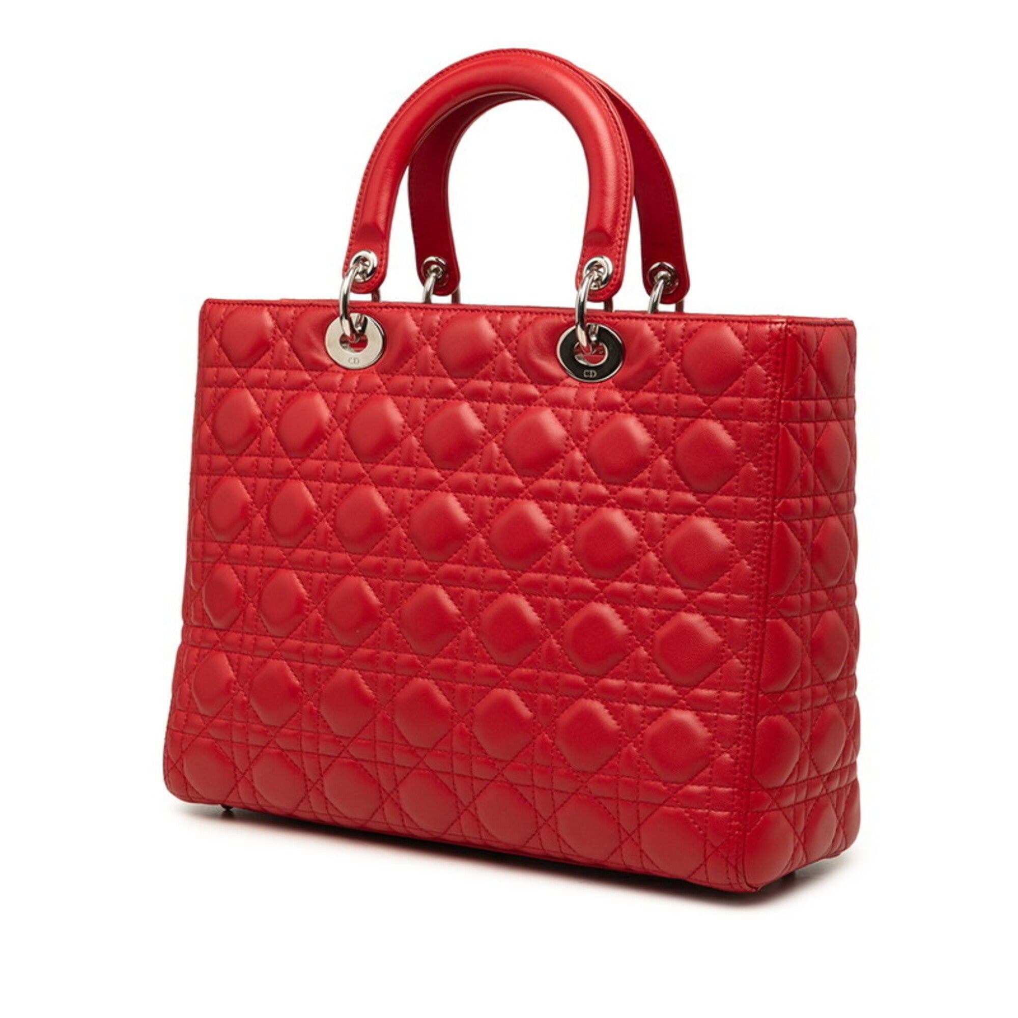 Christian Dior Lady Dior Red Color Leather Handbag Shoulder Bag (Pre-Owned)