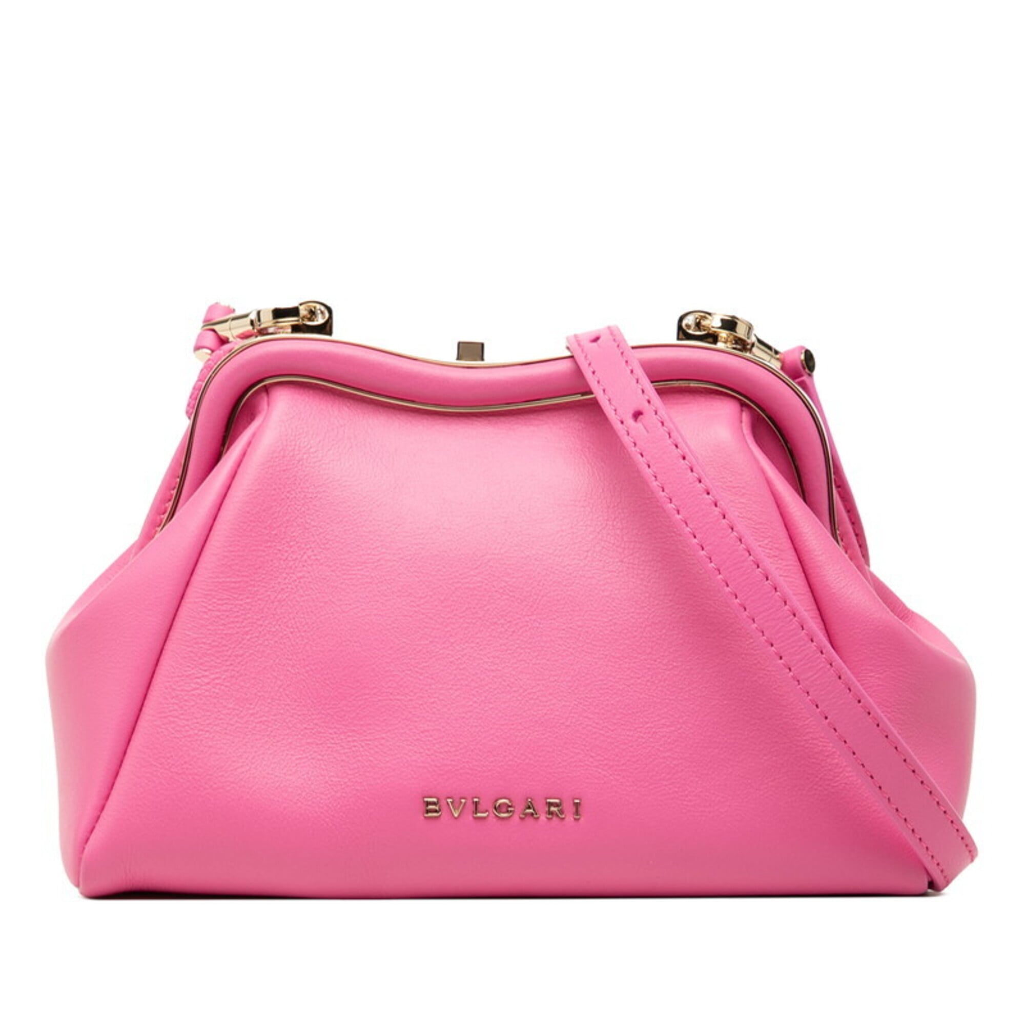 Bvlgari Pink Leather Handbag Pouch Shoulder Bag (Pre-Owned)