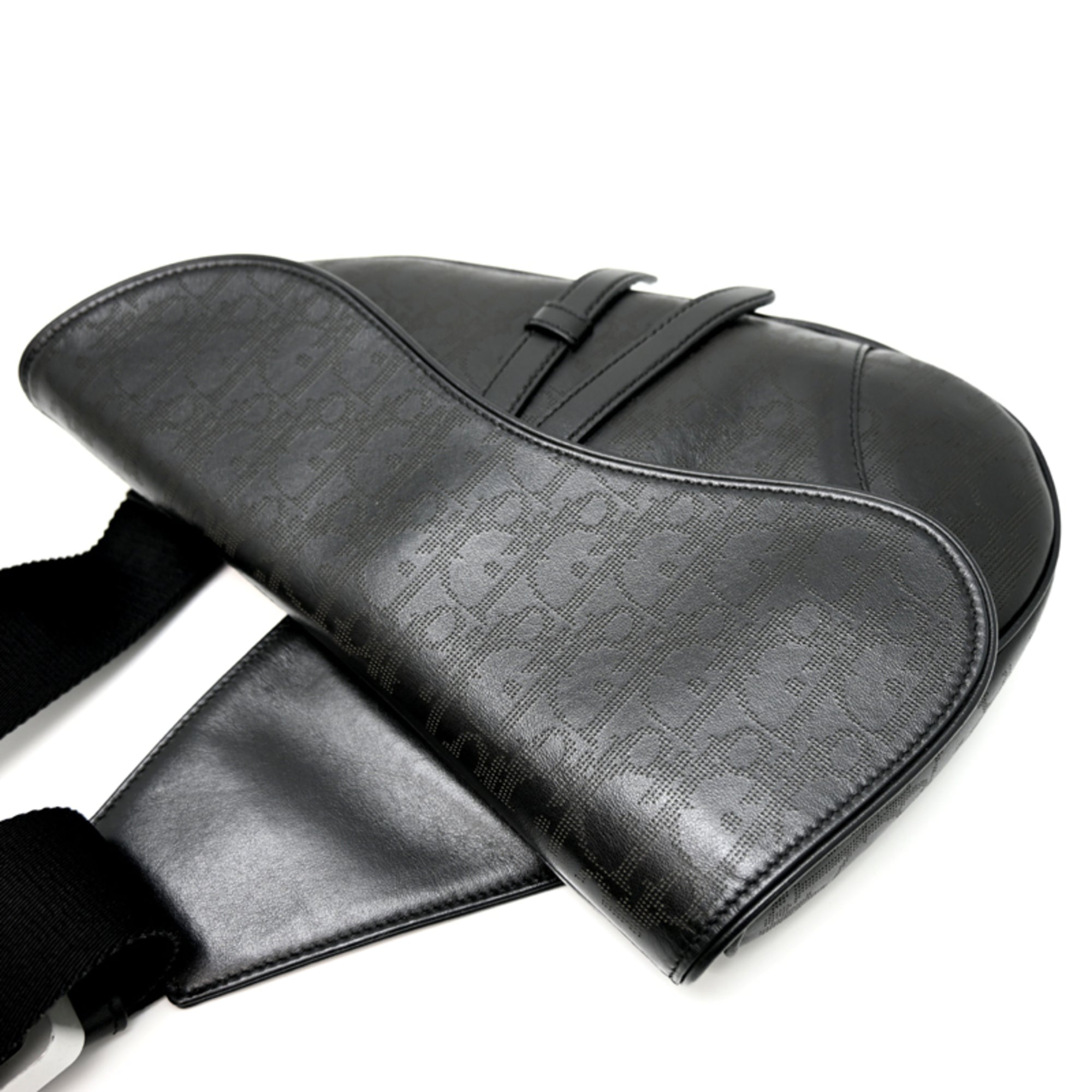 Christian Dior Black Leather Saddle Bag Shoulder Bag (Pre-Owned)