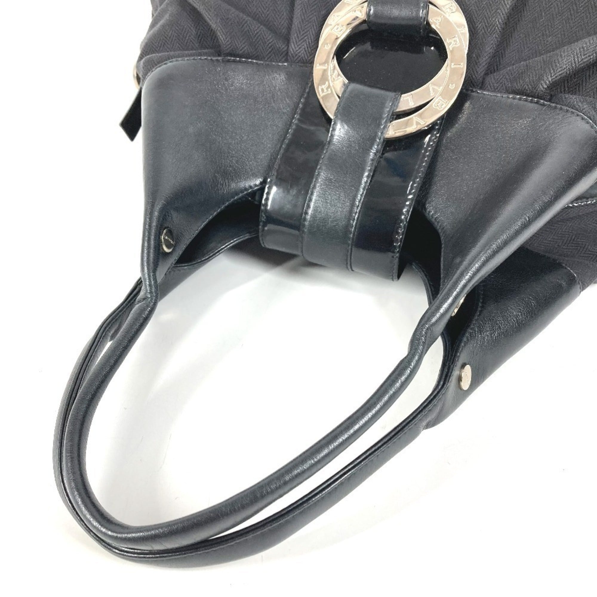 Bvlgari Chandra Black Leather Canvas Shoulder Bag Tote Bag (Pre-Owned)
