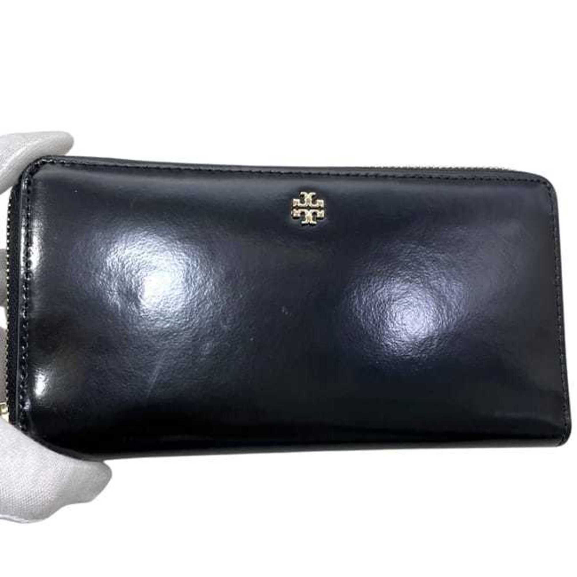 Tory Burch Black Patent Leather Long Wallet (Bi-Fold) (Pre-Owned)