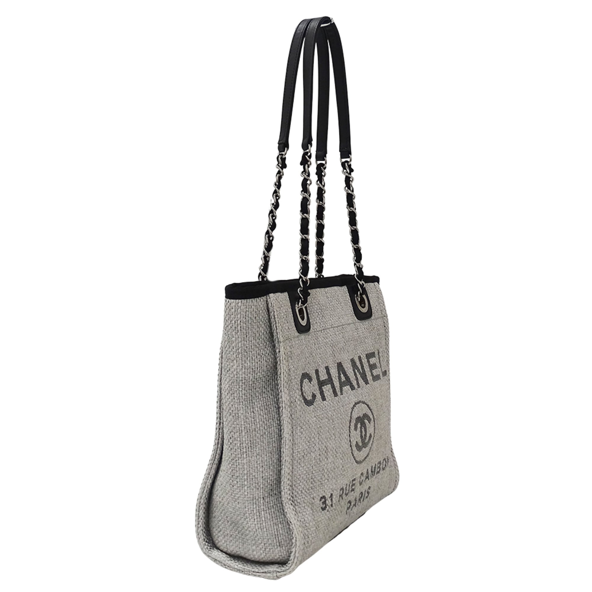 Chanel Gray Raffia Handbag Tote Bag (Pre-Owned)