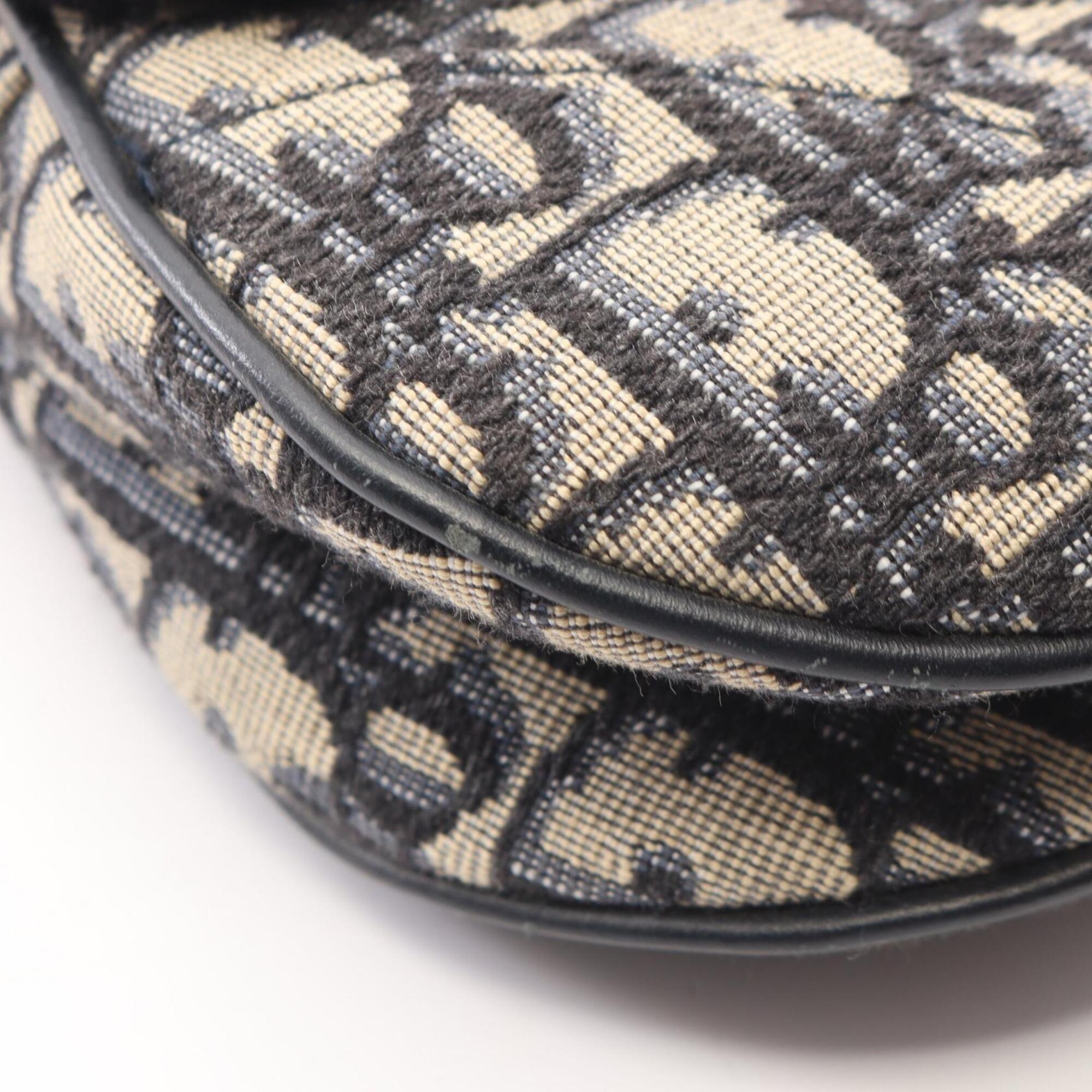 Christian Dior Beige Navy Canvas Leather Handbag Saddle Bag (Pre-Owned)