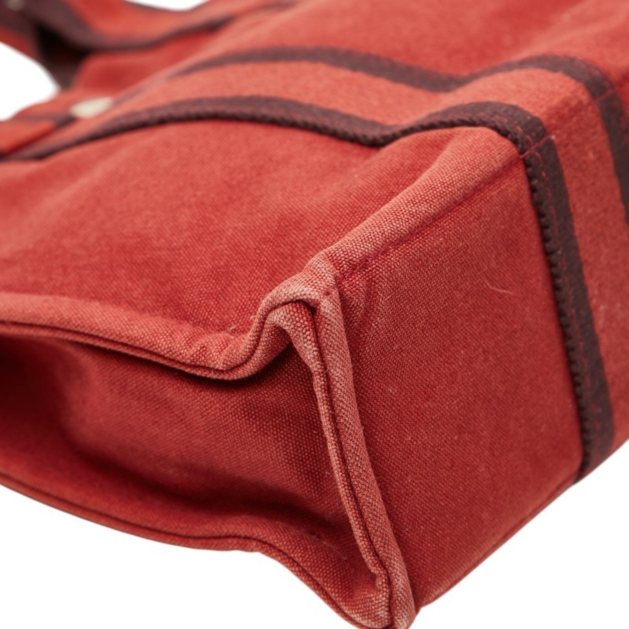 Hermes Red Color Canvas Handbag Tote Bag (Pre-Owned)