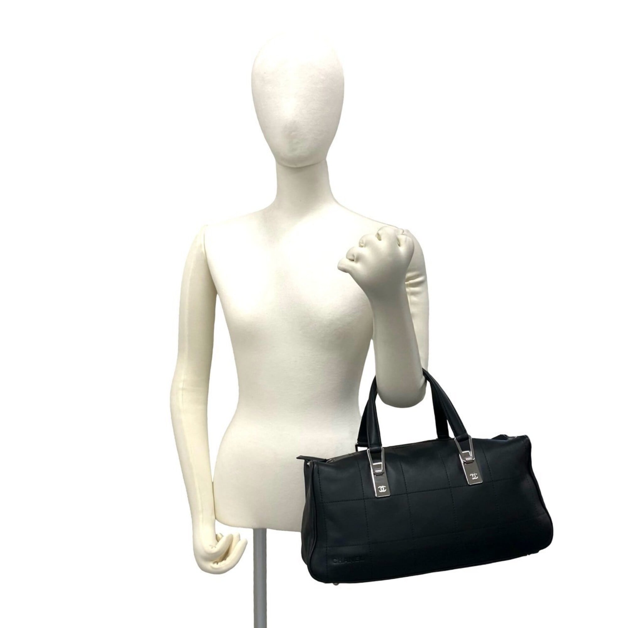 Chanel Black Leather Boston Bag Handbag (Pre-Owned)