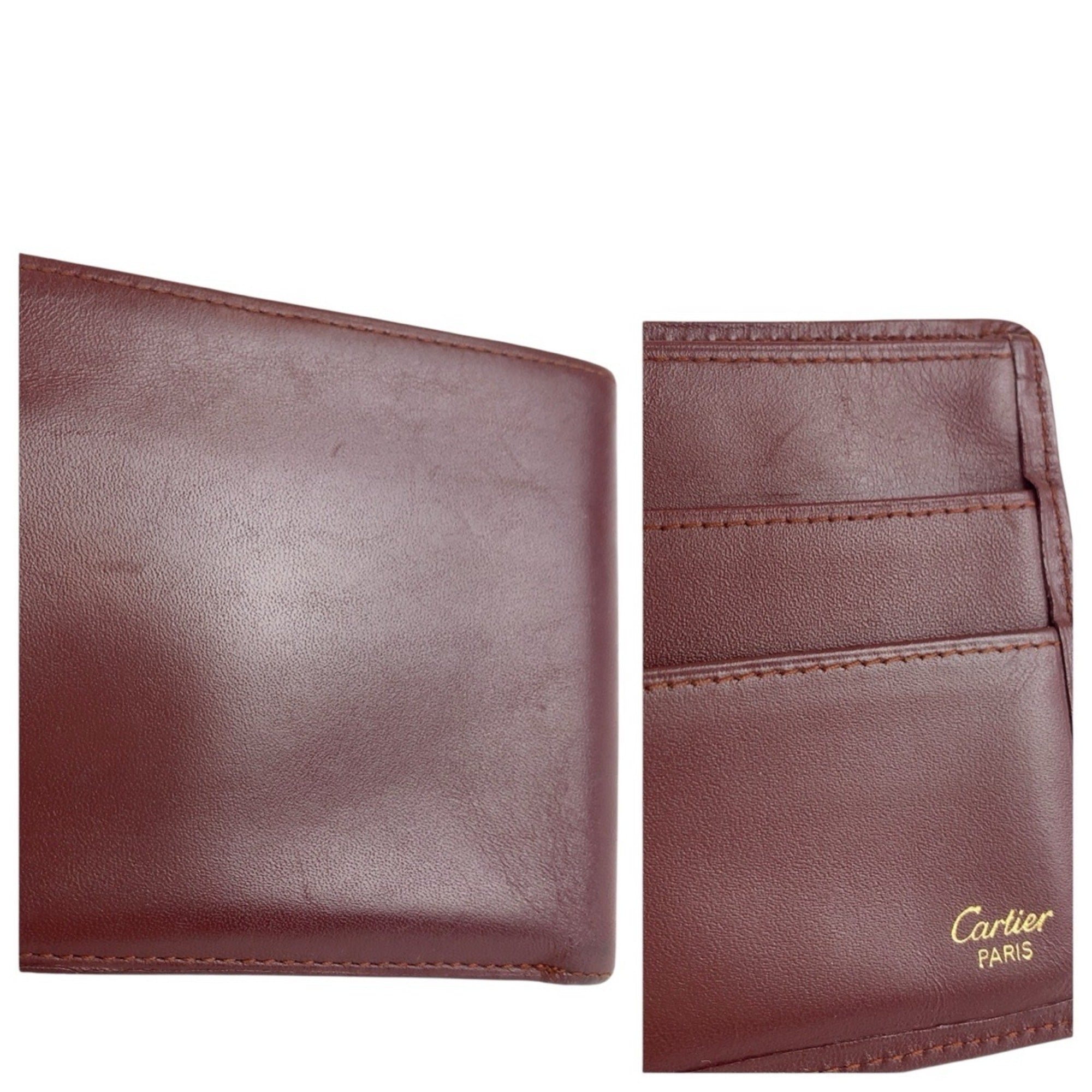 Cartier Bordeaux Wine Red Leather Wallet (Bi-Fold) (Pre-Owned)