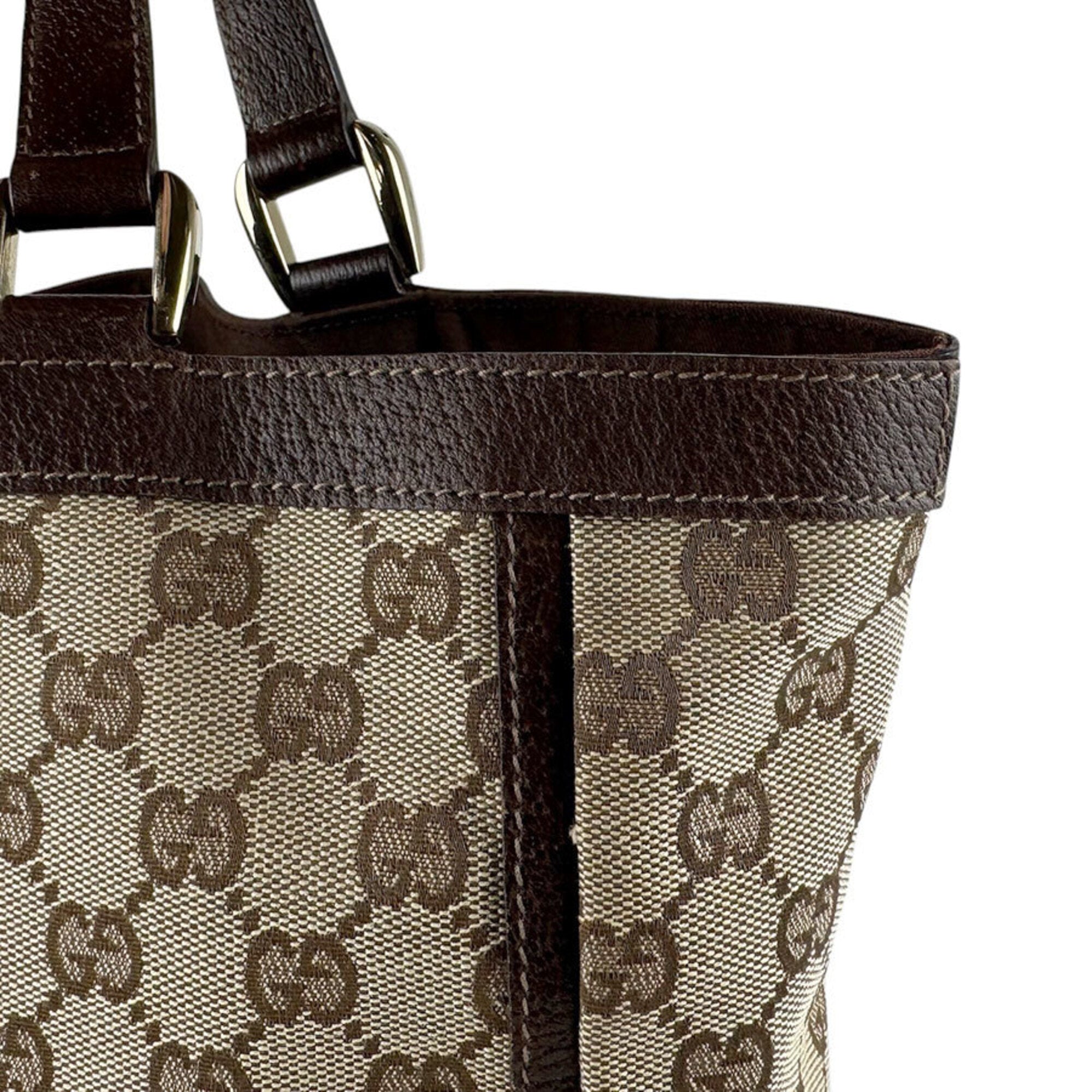 Gucci Brown Brown Gg Gg Canvas Leather Handbag (Pre-Owned)