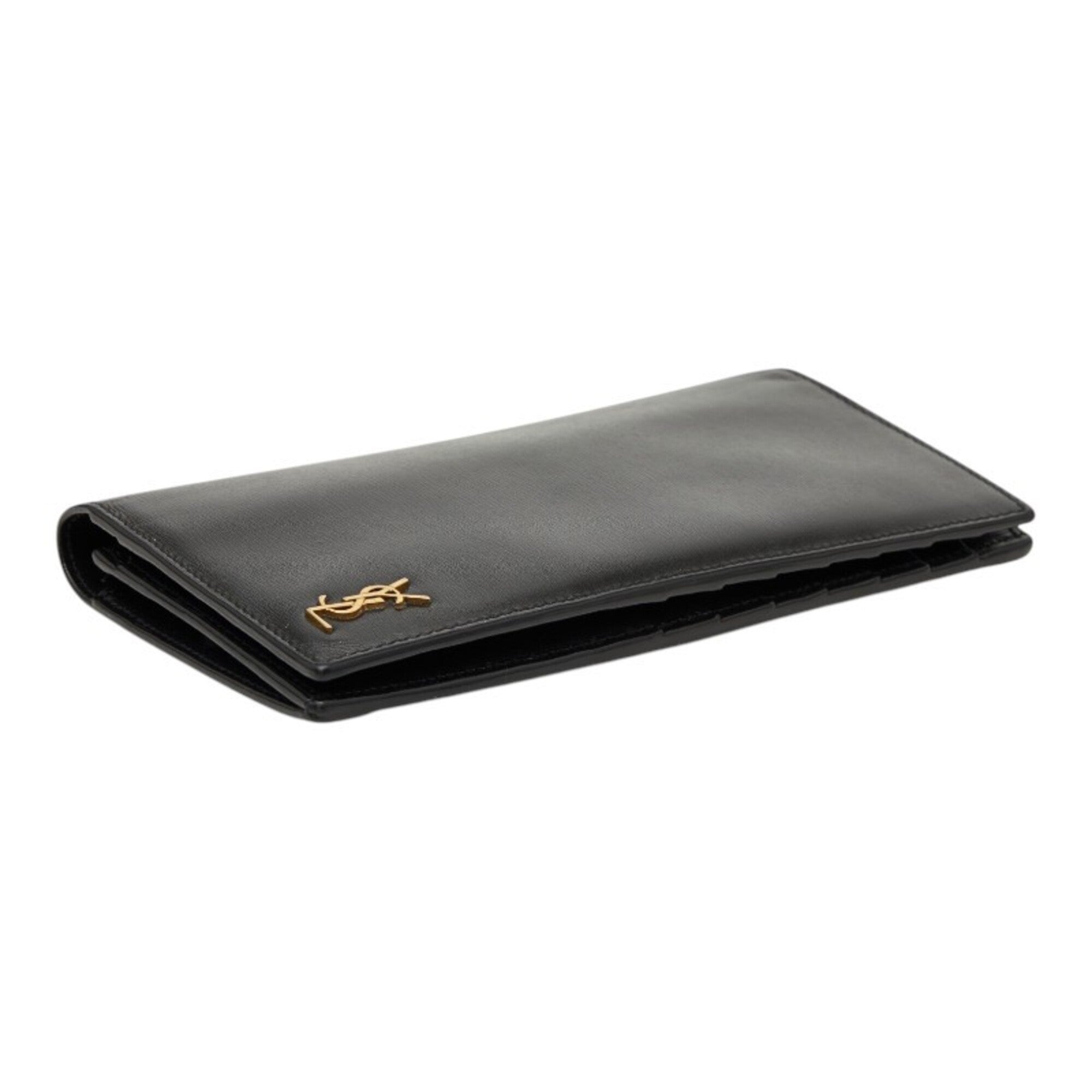 Saint Laurent Black Leather Long Wallet (Bi-Fold) (Pre-Owned)