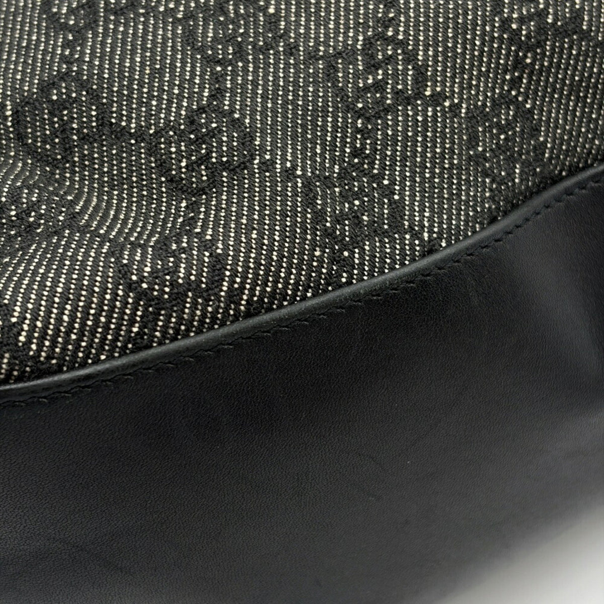 Gucci Black Dark Gray Bamboo Gg Canvas Leather Shoulder Bag Tote Bag (Pre-Owned)