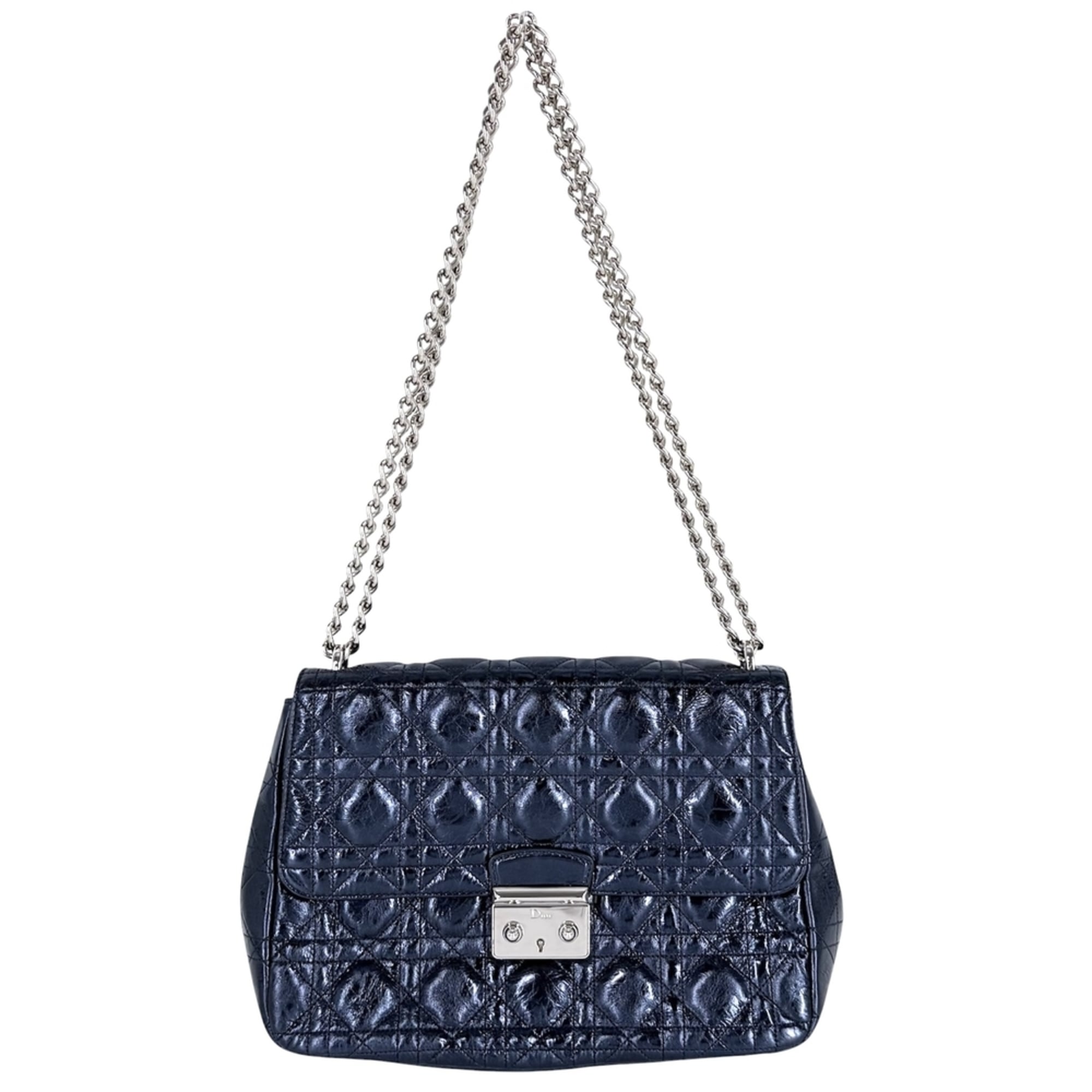 Christian Dior Blue Metallic Leather Handbag Shoulder Bag (Pre-Owned)