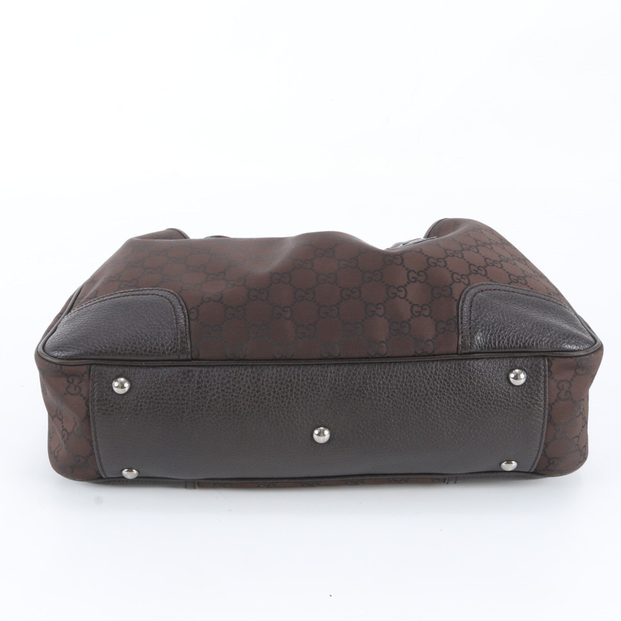 Gucci Sherry Line Dark Brown Nylon Leather Handbag Shoulder Bag Tote Bag (Pre-Owned)