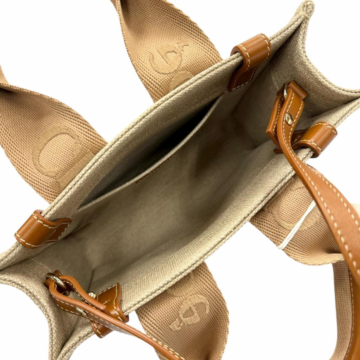 Chloé Beige Leather Linen Handbag Tote Bag (Pre-Owned)