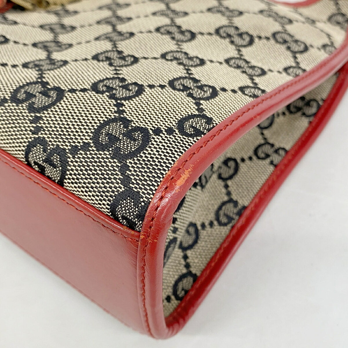 Gucci Beige Red Color Canvas Handbag (Pre-Owned)