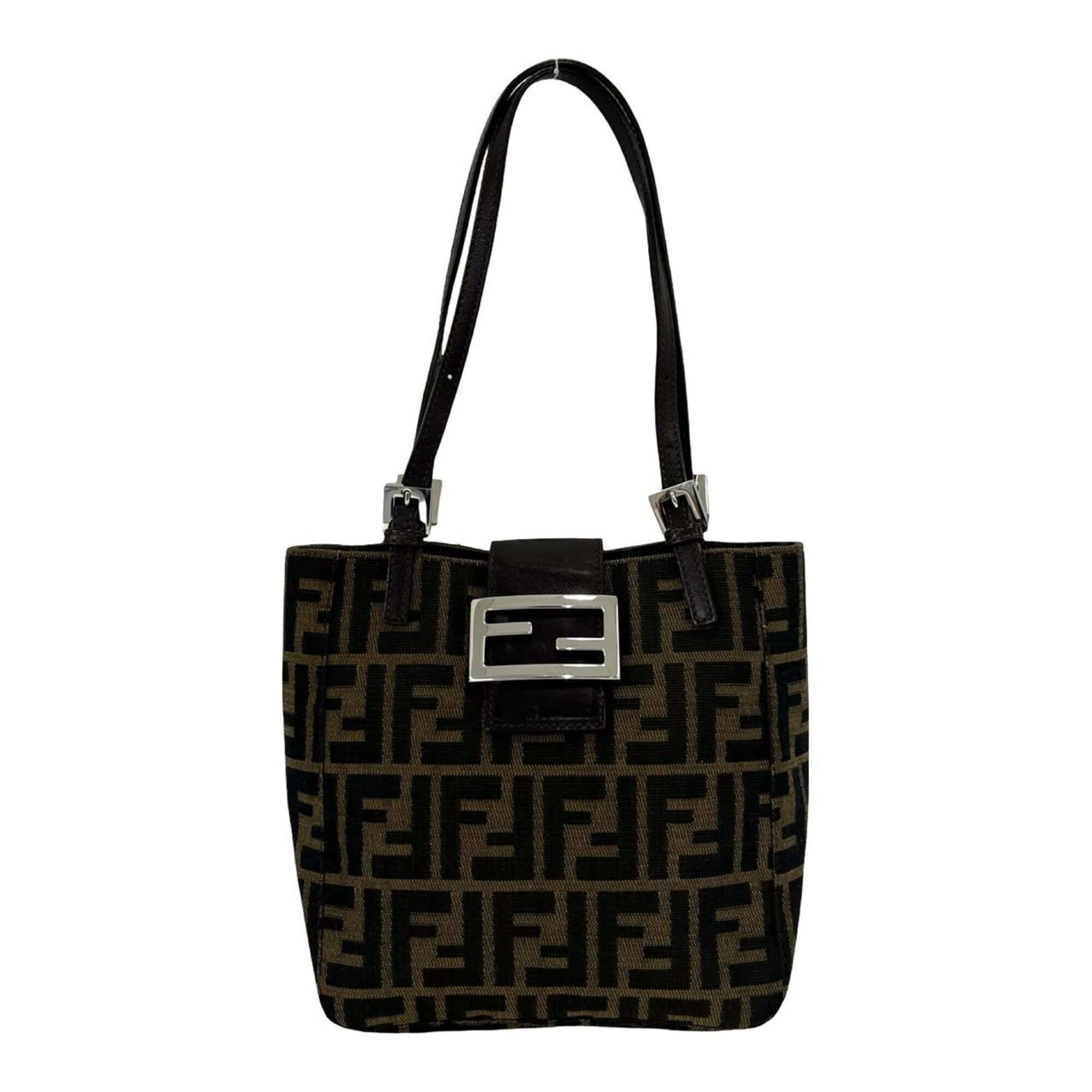 Fendi Brown Canvas Leather Handbag Tote Bag (Pre-Owned)