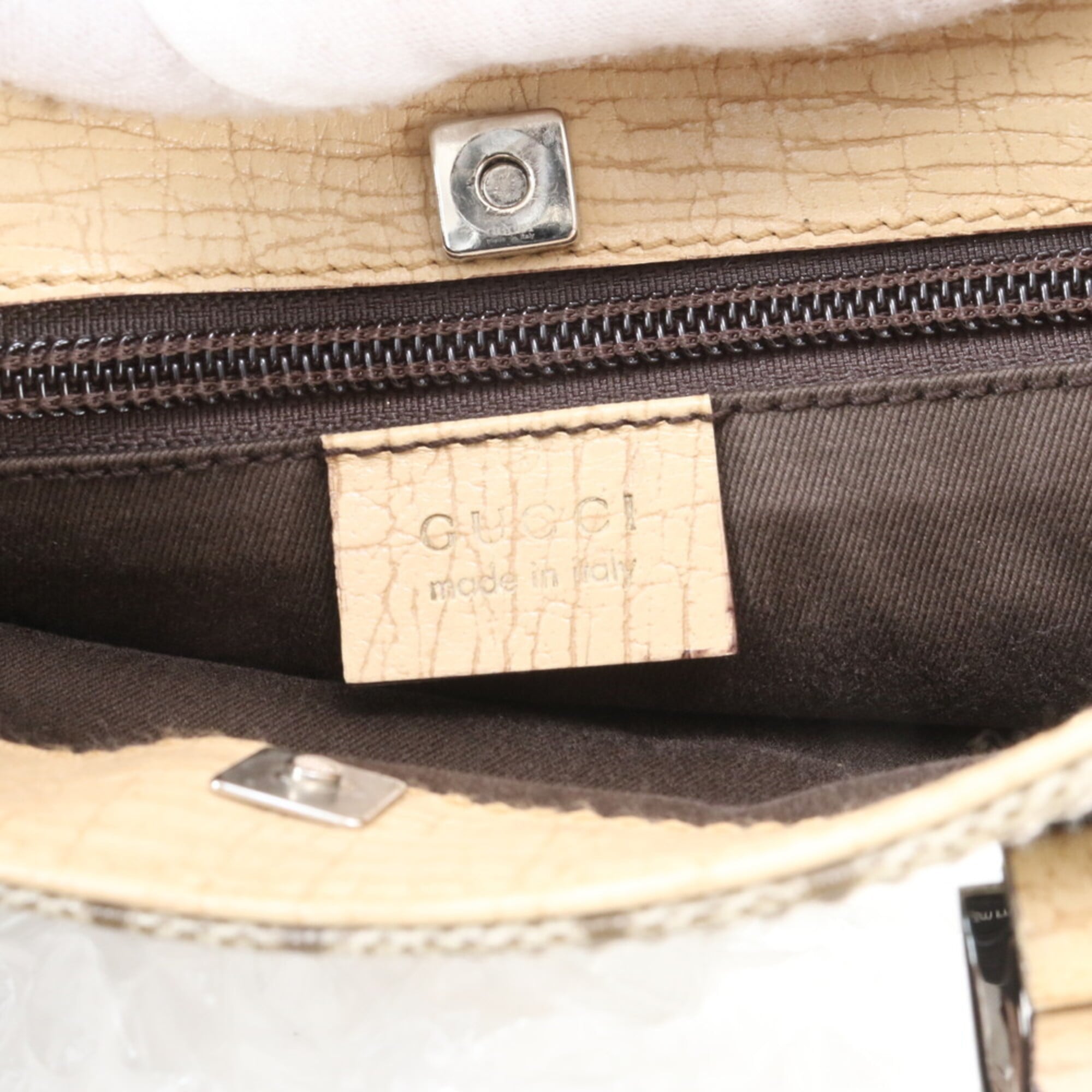 Gucci Beige Leather Coated Canvas Handbag Shoulder Bag Tote Bag (Pre-Owned)