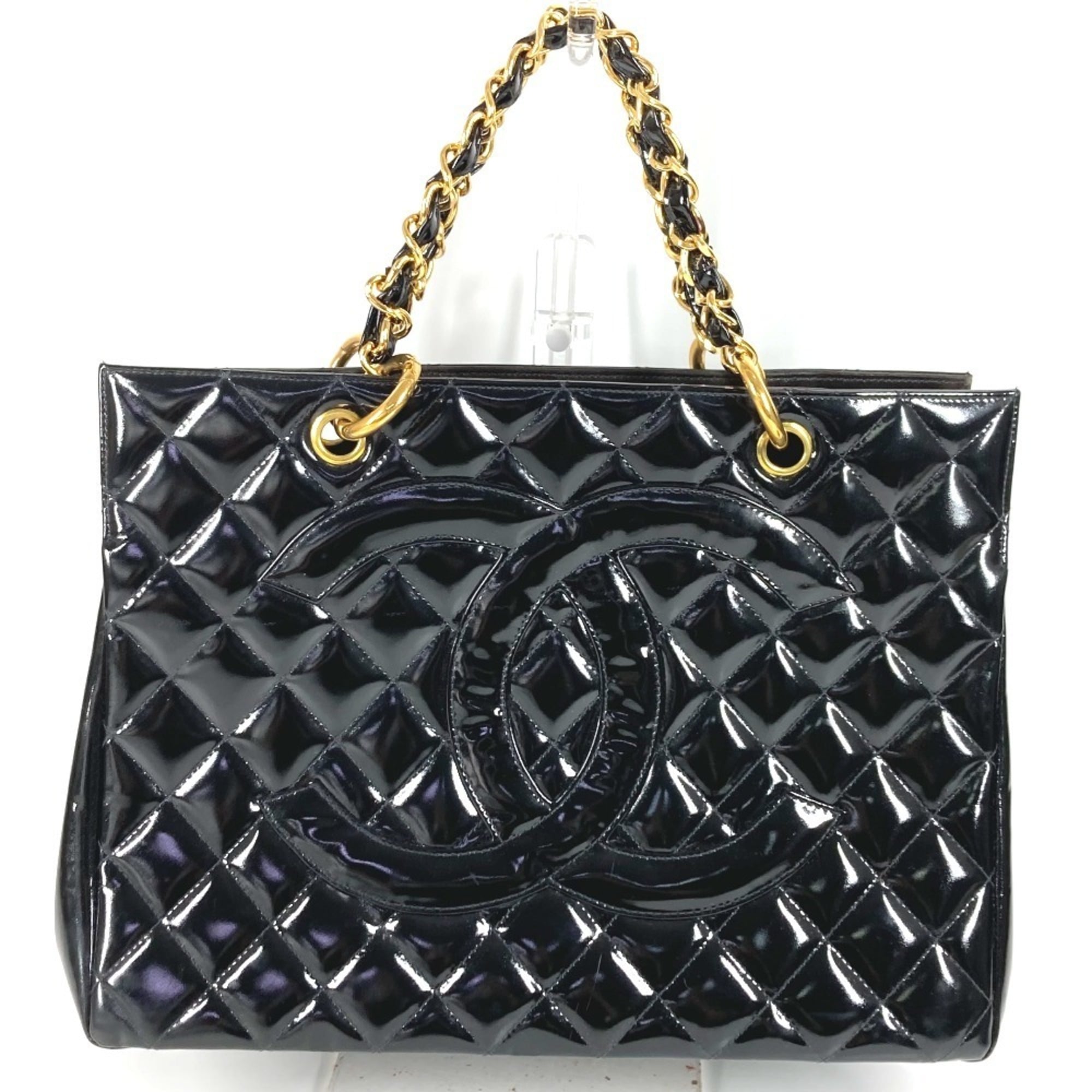 Chanel Black Patent Leather Handbag Tote Bag (Pre-Owned)