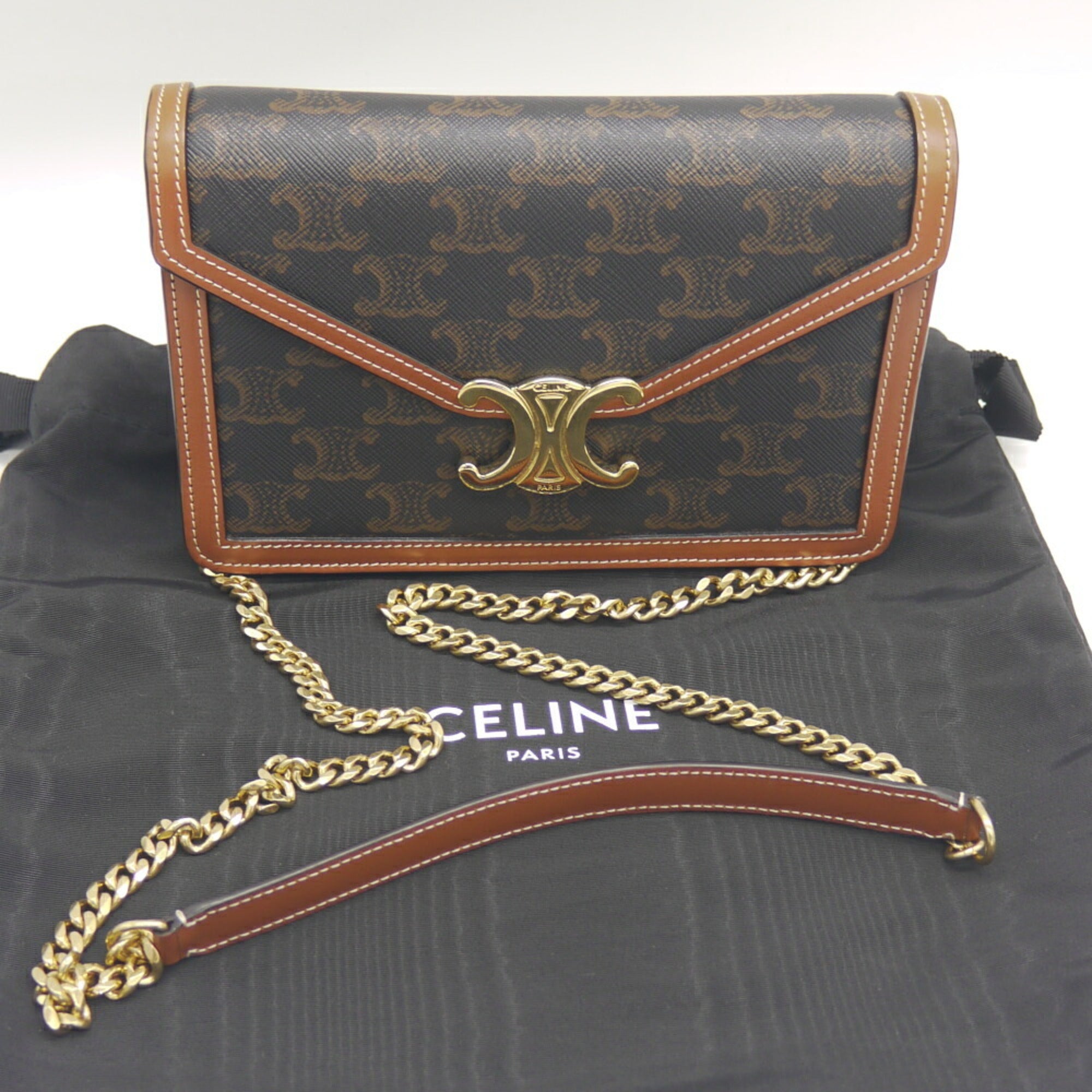 Celine Brown Canvas Leather Shoulder Bag (Pre-Owned)