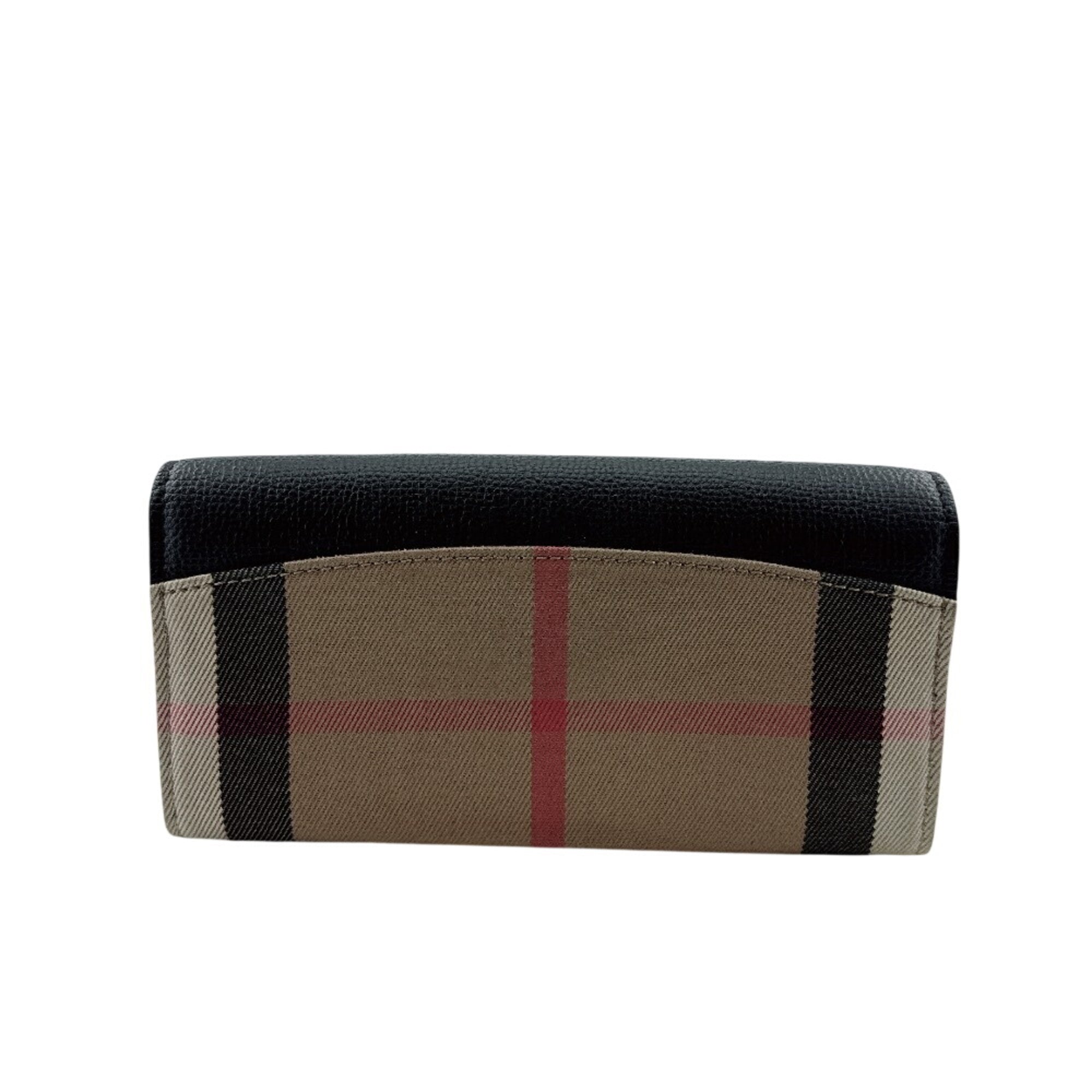 Burberry Black Leather Canvas Long Wallet (Bi-Fold) (Pre-Owned)