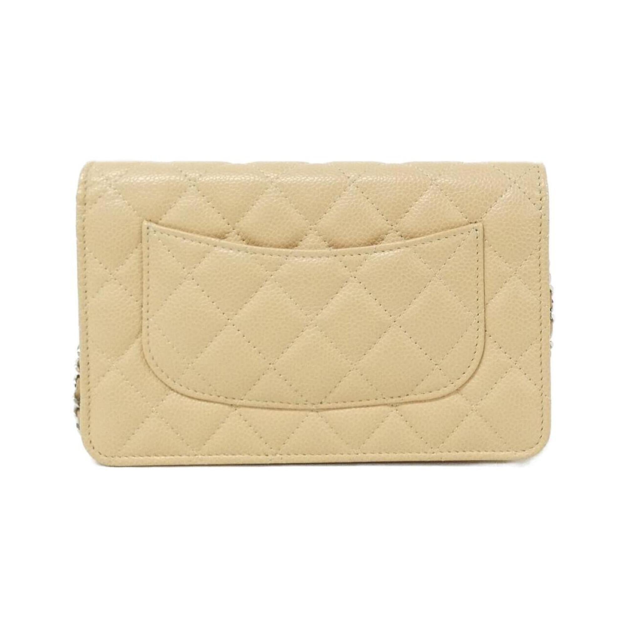 Chanel Beige Grained Calfskin Chain/Shoulder Wallet (Pre-Owned)