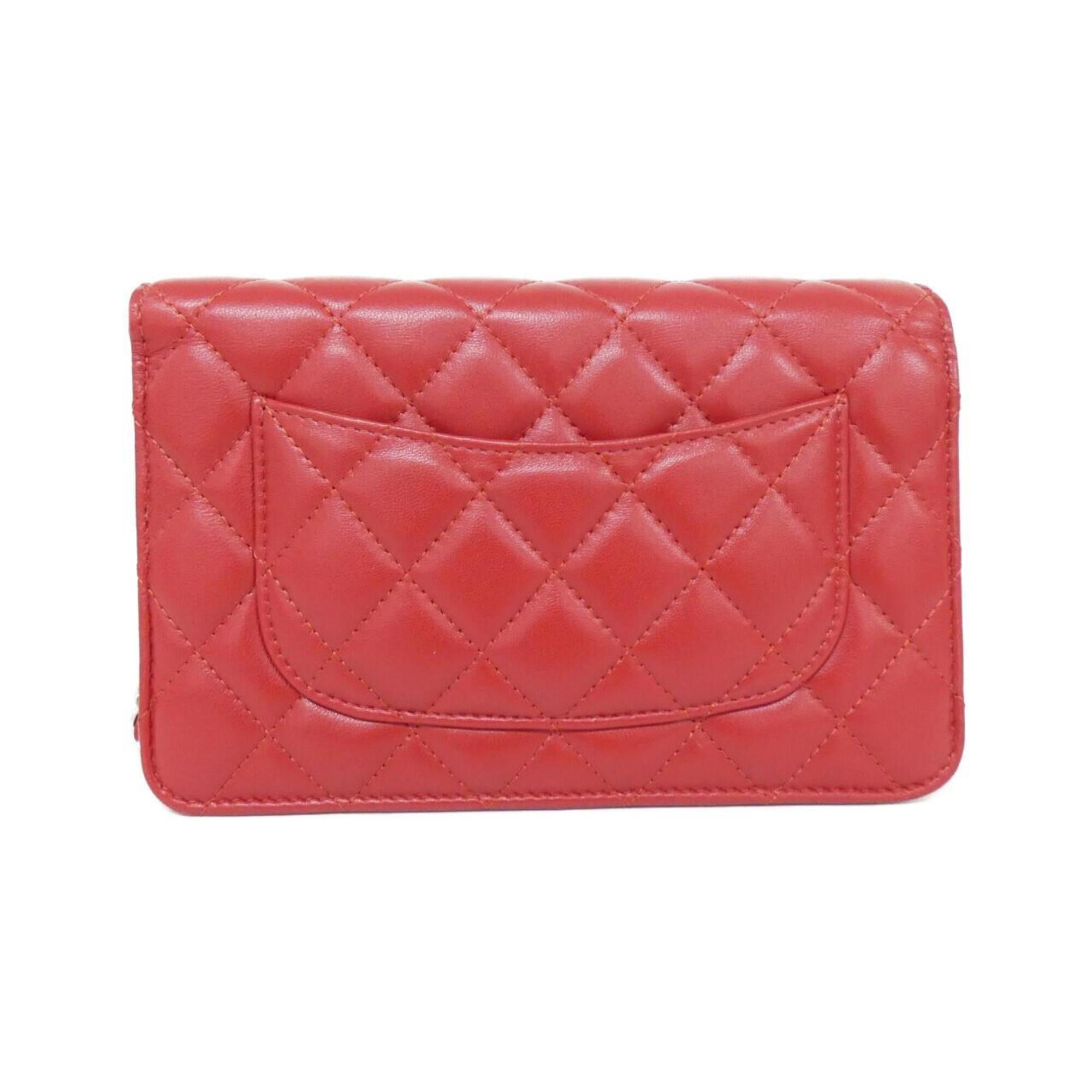 Chanel Red Color Leather Chain/Shoulder Wallet (Pre-Owned)