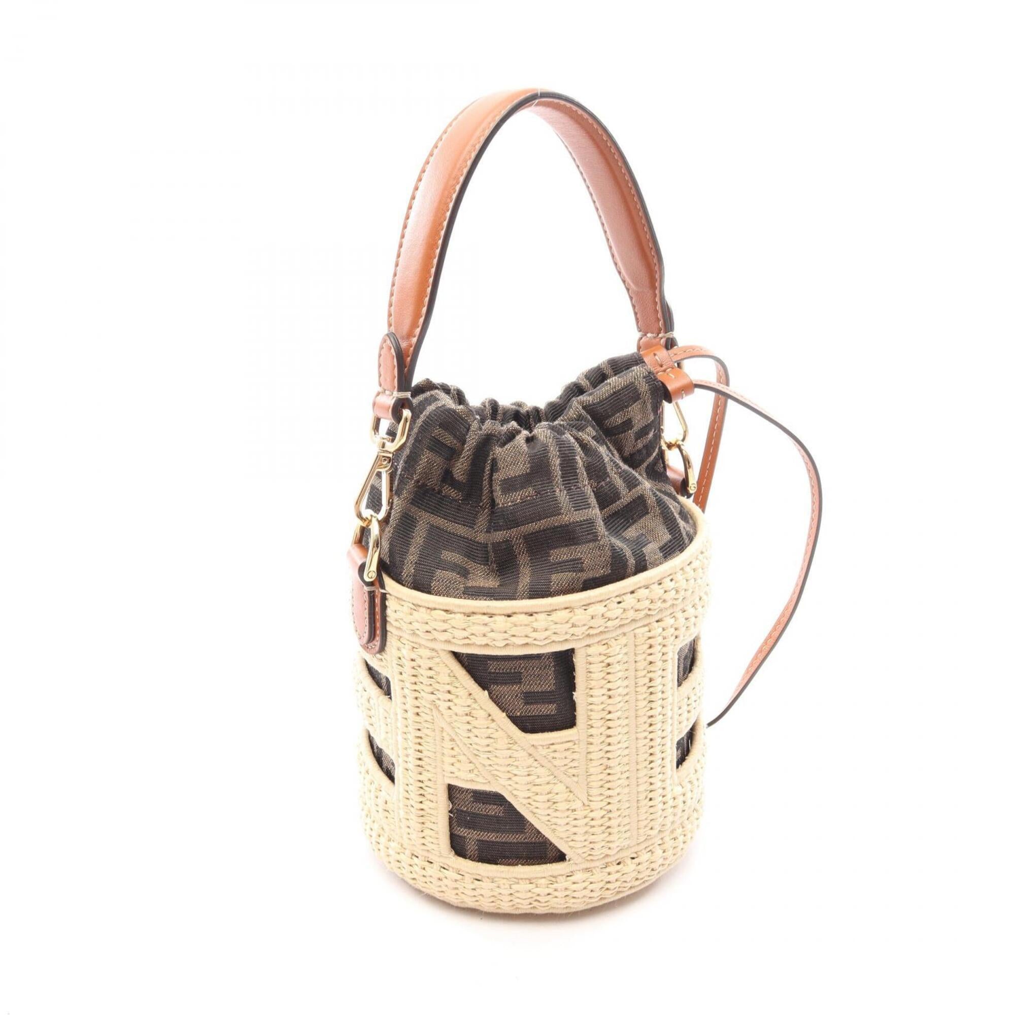 Fendi Black Ivory Multi-Color Canvas Leather Raffia Handbag (Pre-Owned)