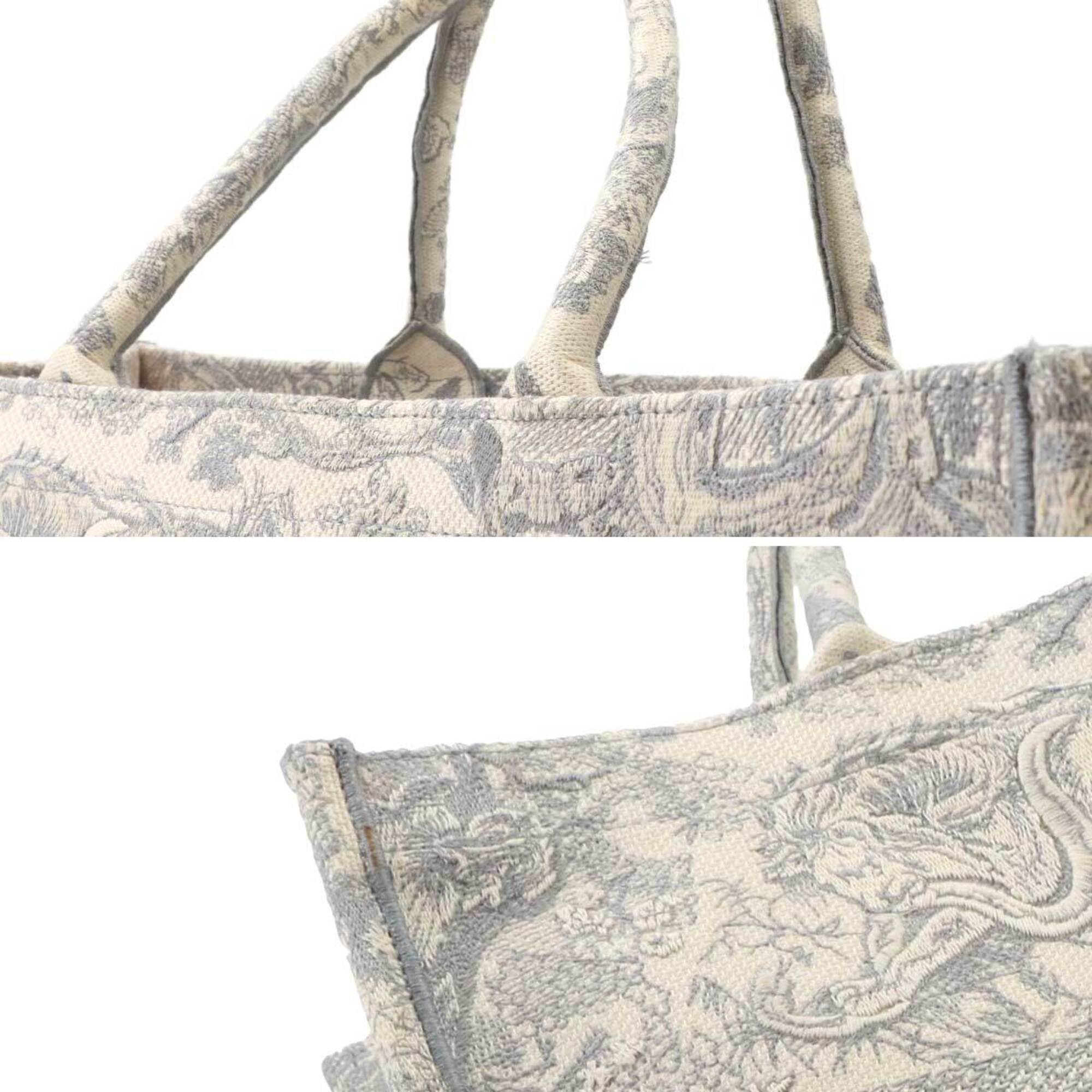 Christian Dior Gray White Canvas Handbag Tote Bag (Pre-Owned)