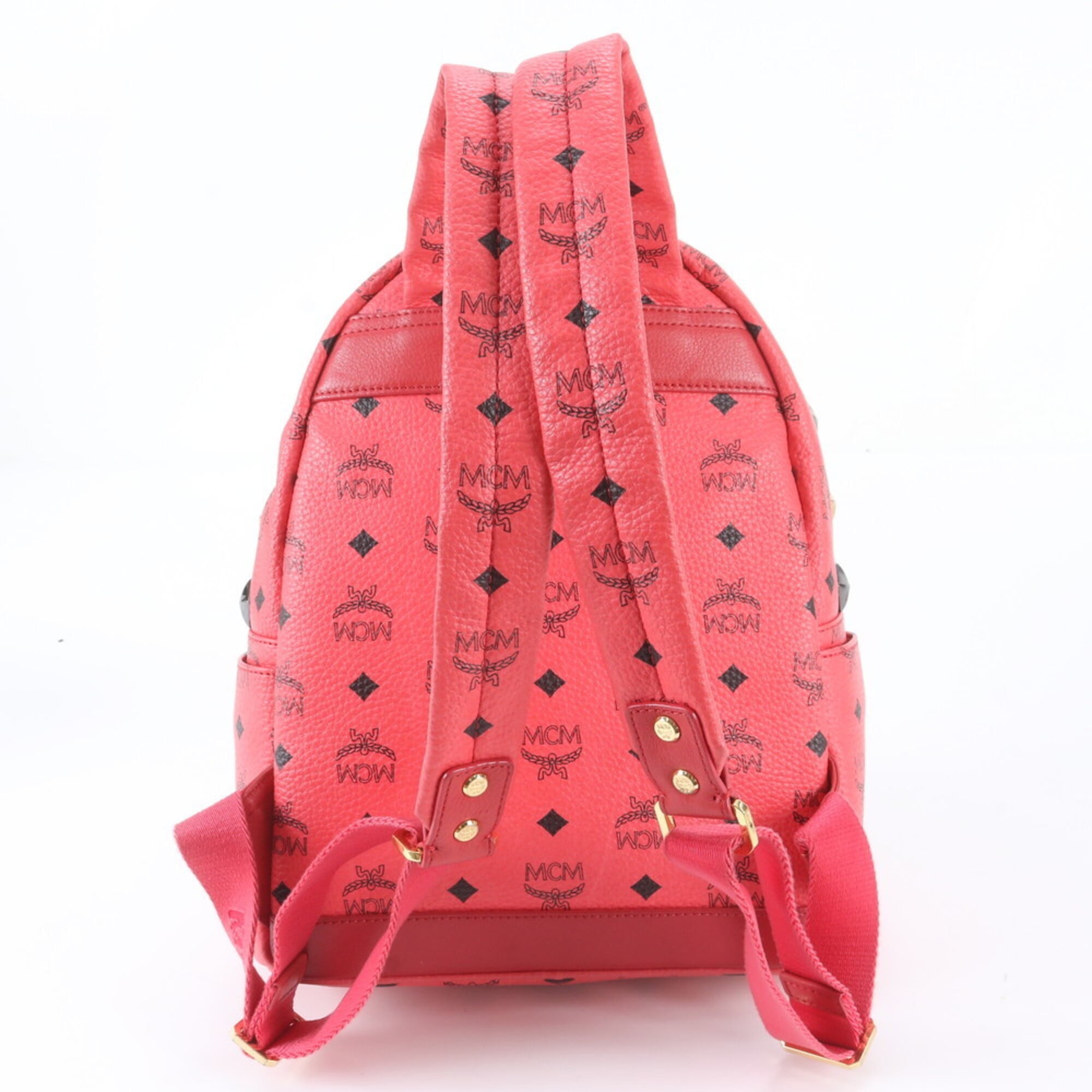 Mcm Pink Leather Coated Canvas Backpack Shoulder Bag (Pre-Owned)