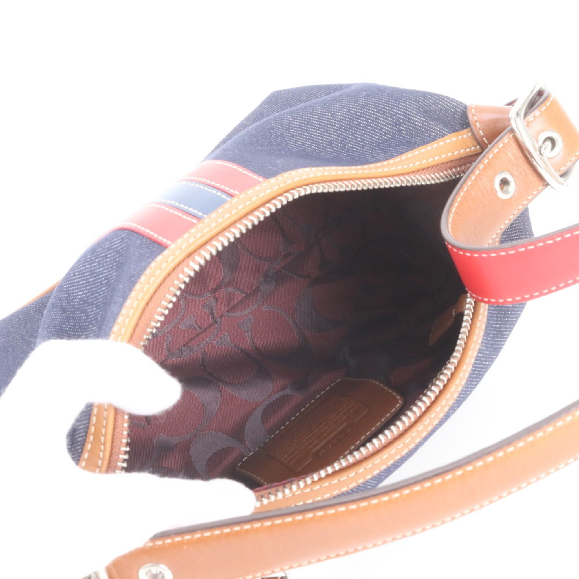 Coach Blue Red Color Leather Canvas Handbag Shoulder Bag (Pre-Owned)