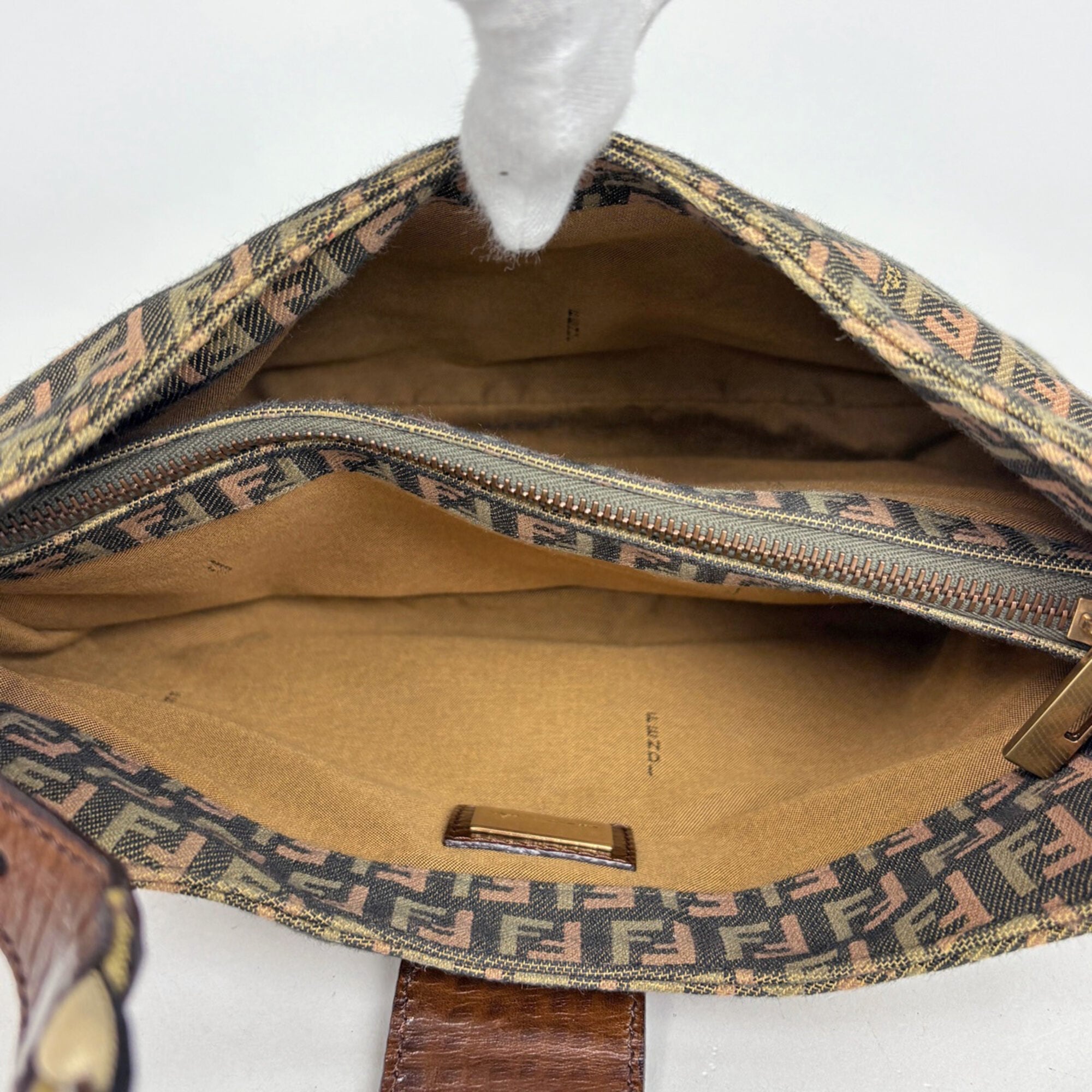 Fendi Brown Green Multi-Color Zucchino Shoulder Bag (Pre-Owned)