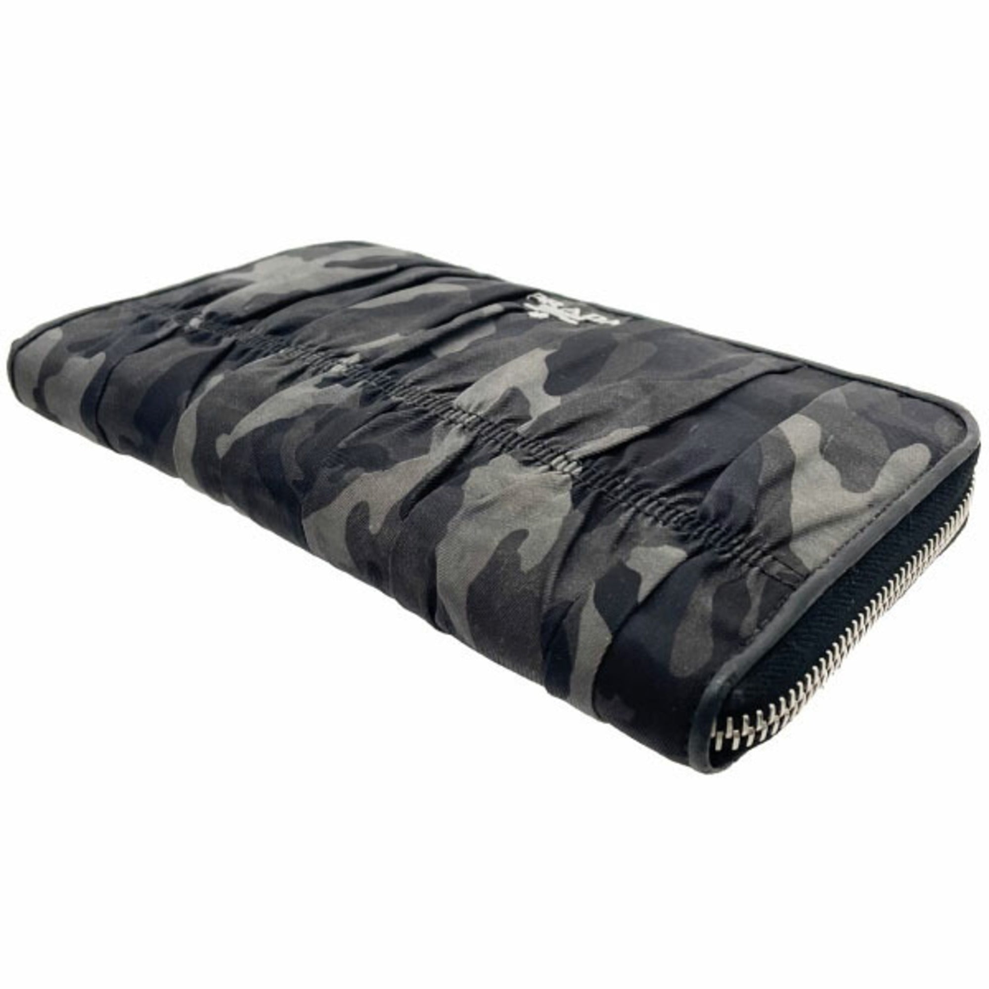 Prada Black Gray Nylon Leather Long Wallet (Bi-Fold) (Pre-Owned)