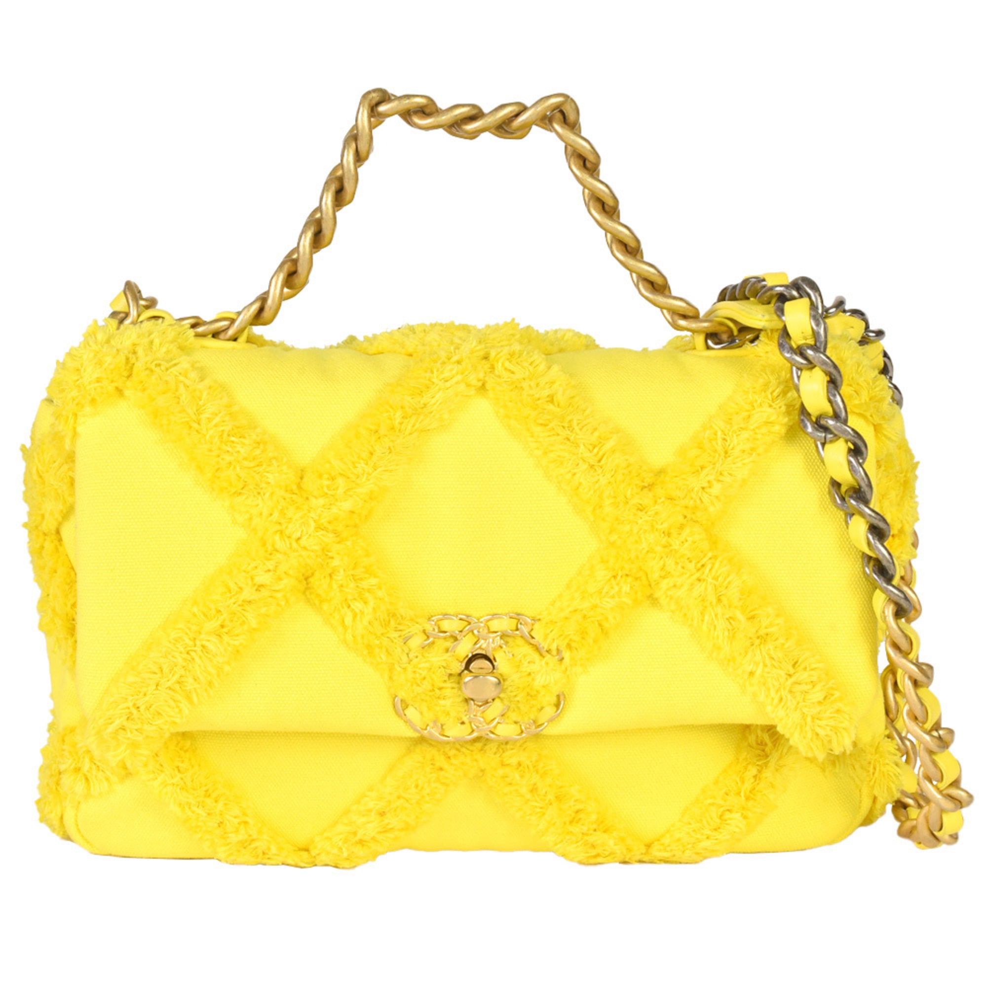 Chanel Yellow Canvas Leather Shoulder Bag (Pre-Owned)