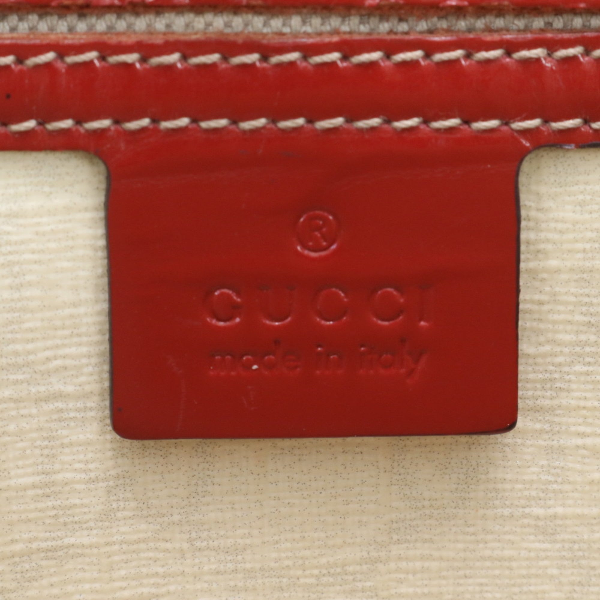 Gucci Off-White Red Color Coated Canvas Leather Handbag Tote Bag (Pre-Owned)