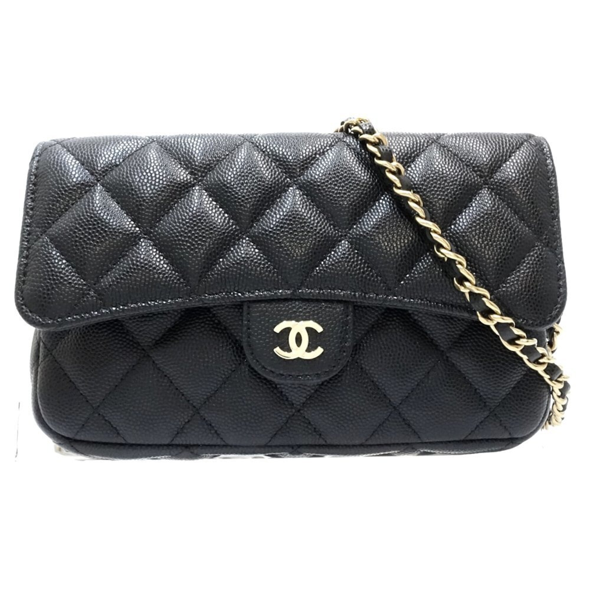 Chanel Black Grained Calfskin Chain/Shoulder Wallet (Pre-Owned)