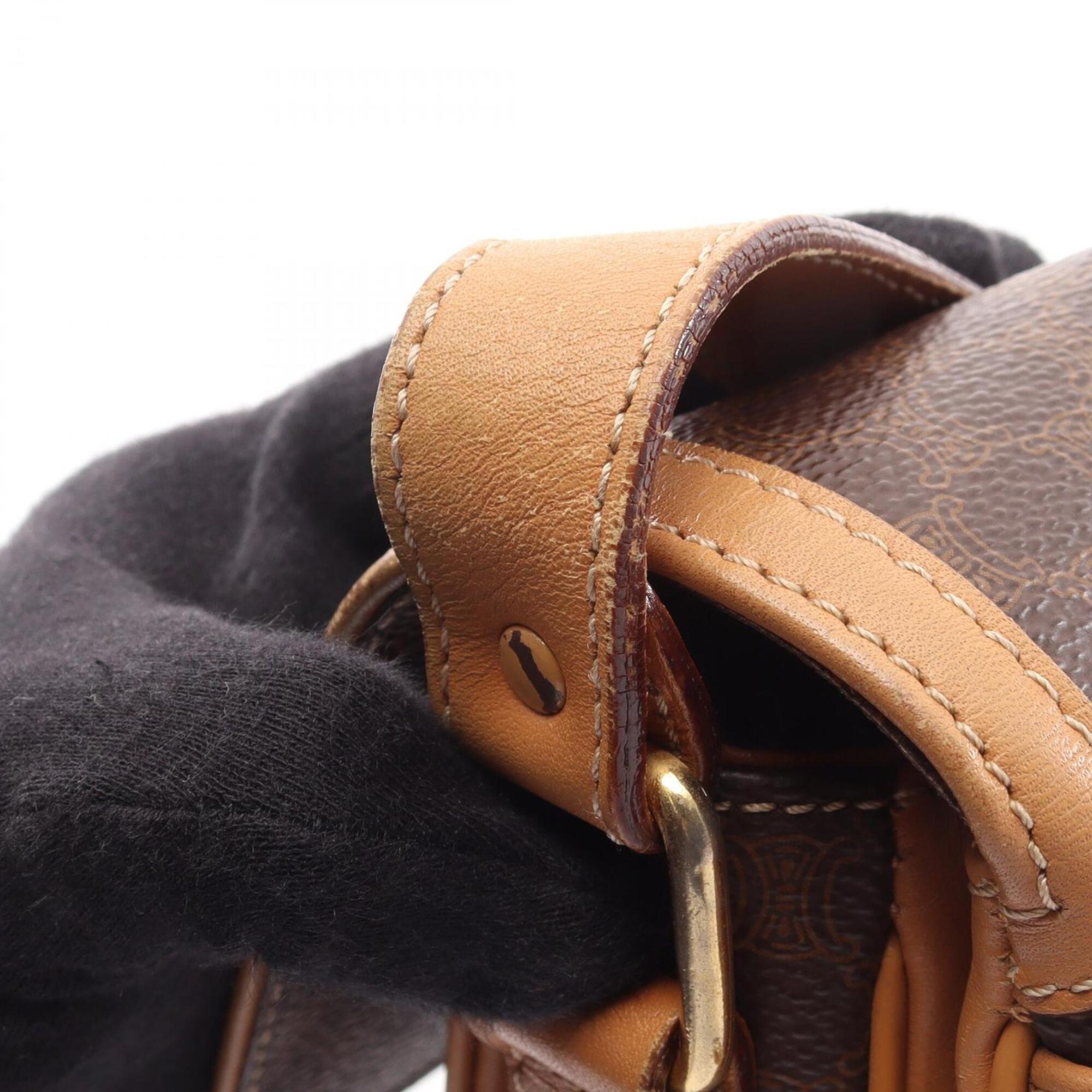 Celine Brown Coated Canvas Leather Shoulder Bag (Pre-Owned)