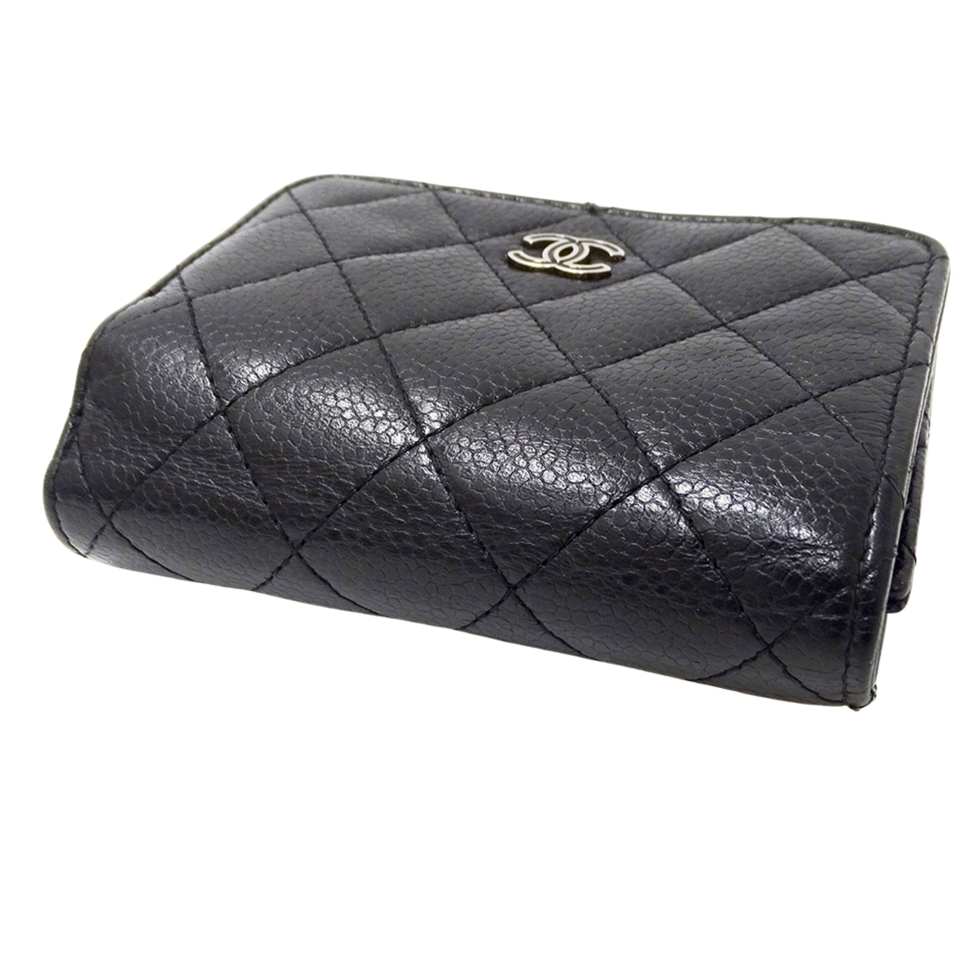 Chanel Black Grained Calfskin Wallet (Tri-Fold) (Pre-Owned)
