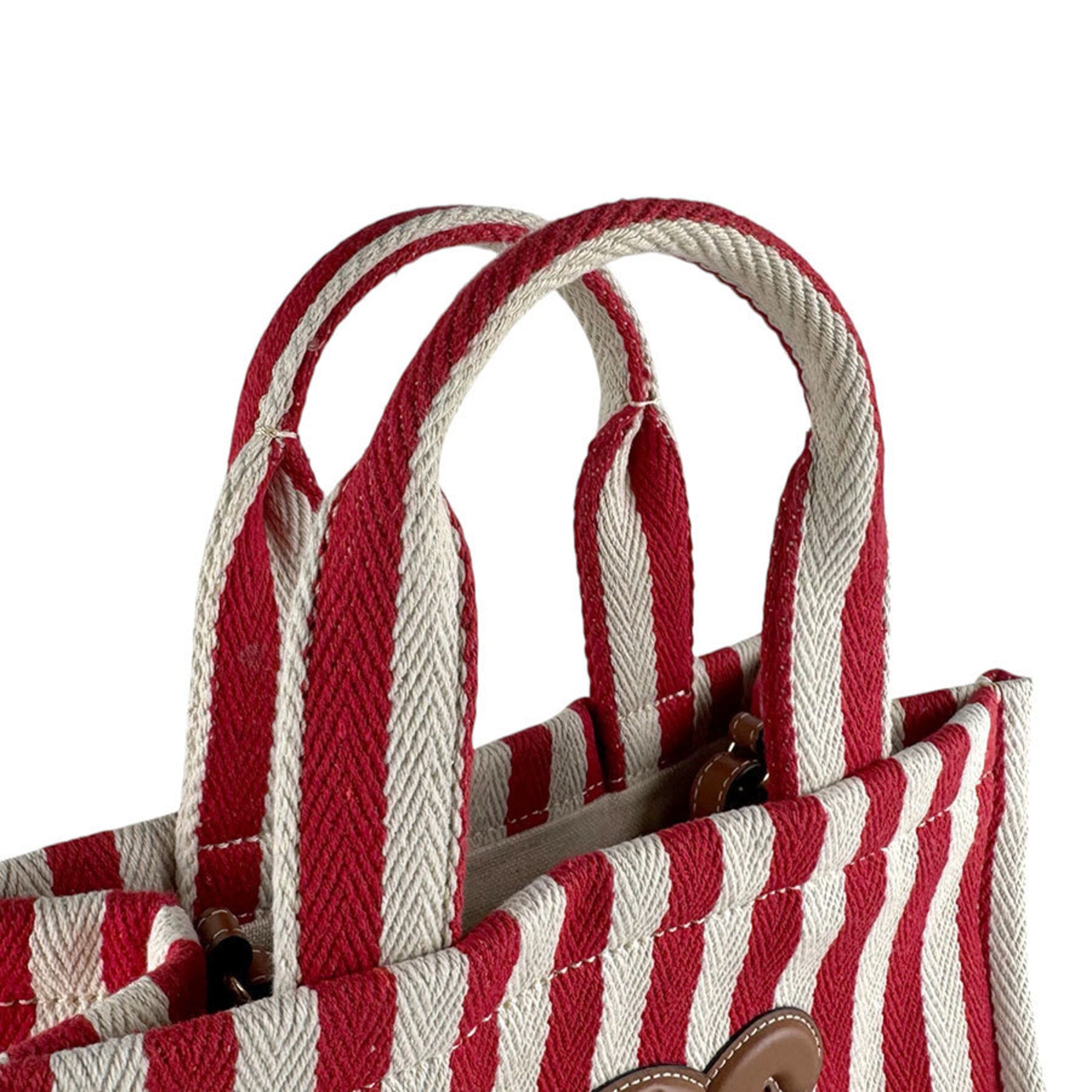 Celine Brown Red Color White Canvas Leather Handbag Shoulder Bag (Pre-Owned)