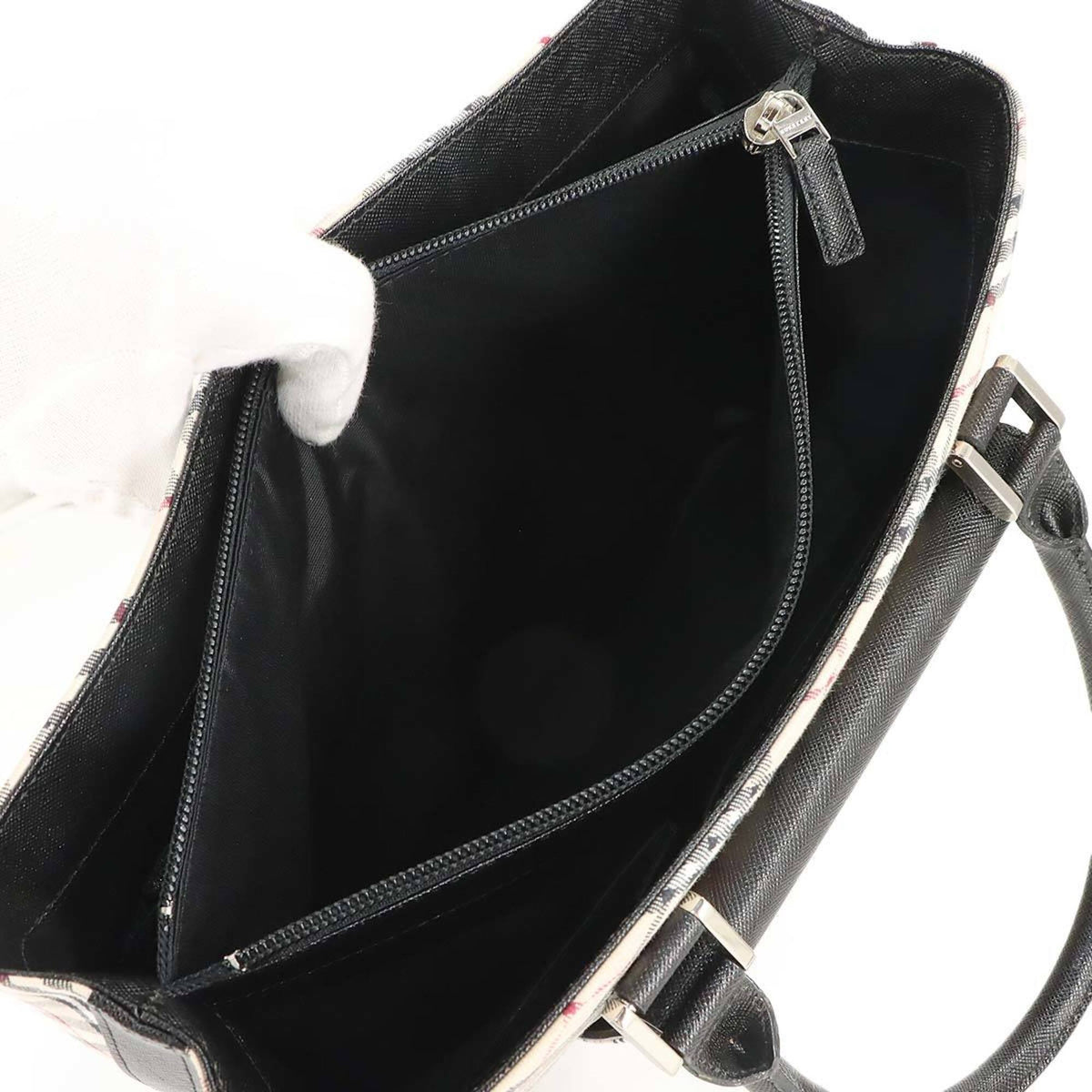 Burberry Beige Black Canvas Handbag (Pre-Owned)